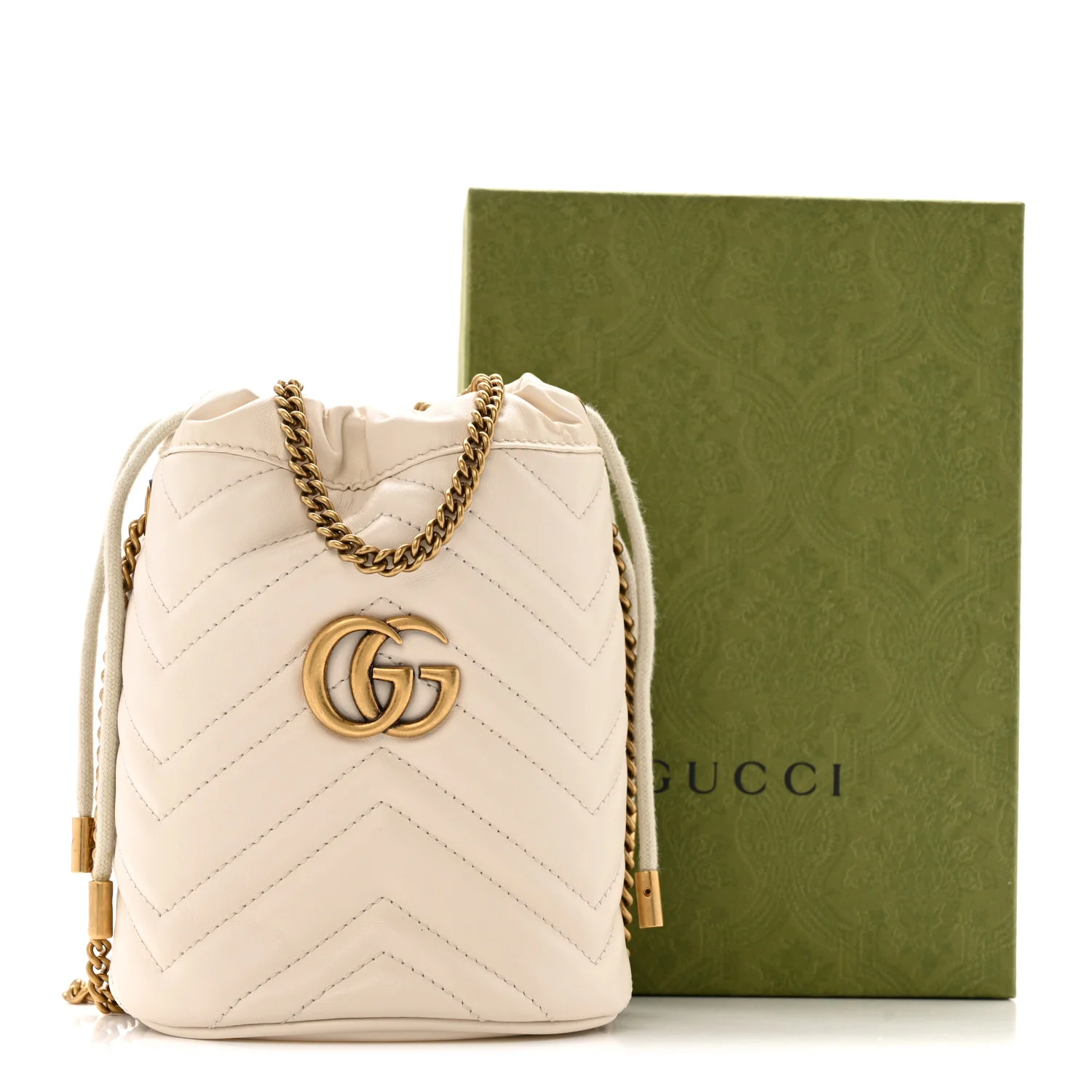 Calfskin Matelasse Mini GG Marmont 2.0 Bucket Bag White