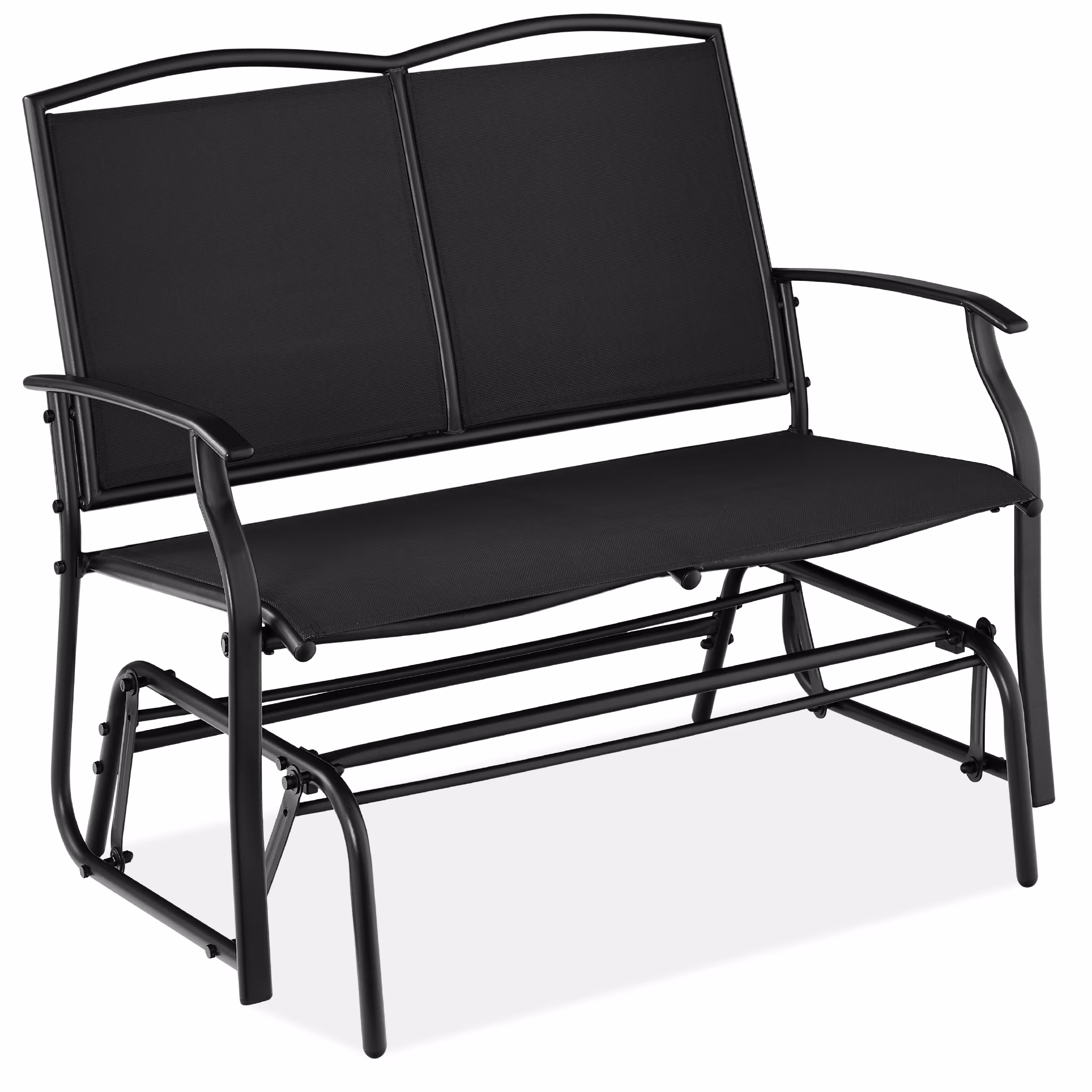 2-Person Outdoor Swing Glider, Steel Patio Loveseat, Bench Rocker w/ Armrests Gray(Gray) - Image 3