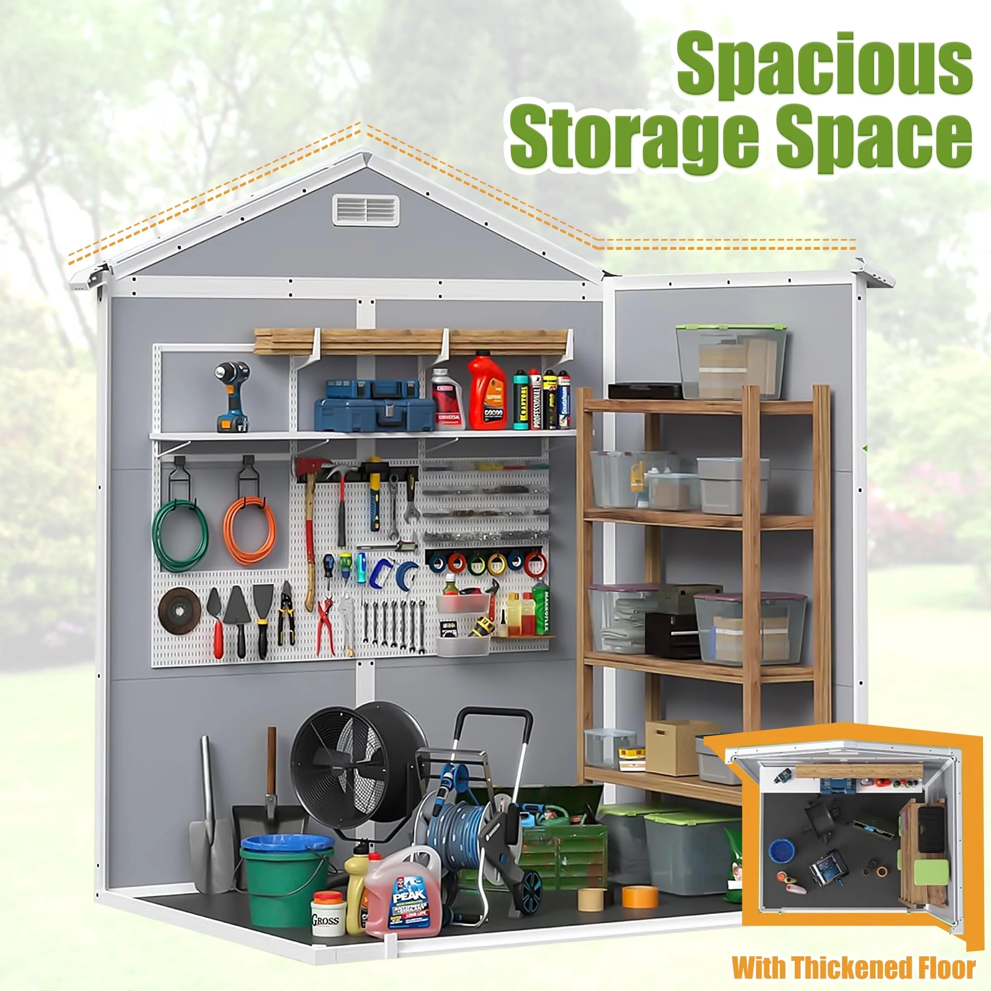 6 x 4.4FT Outdoor Storage Shed, All-Weather Plastic Resin Utility Tool Large Shed with Dual Lockable Doors for Patio Backyard Lawn, Gray(6*4 Gray) - Image 9