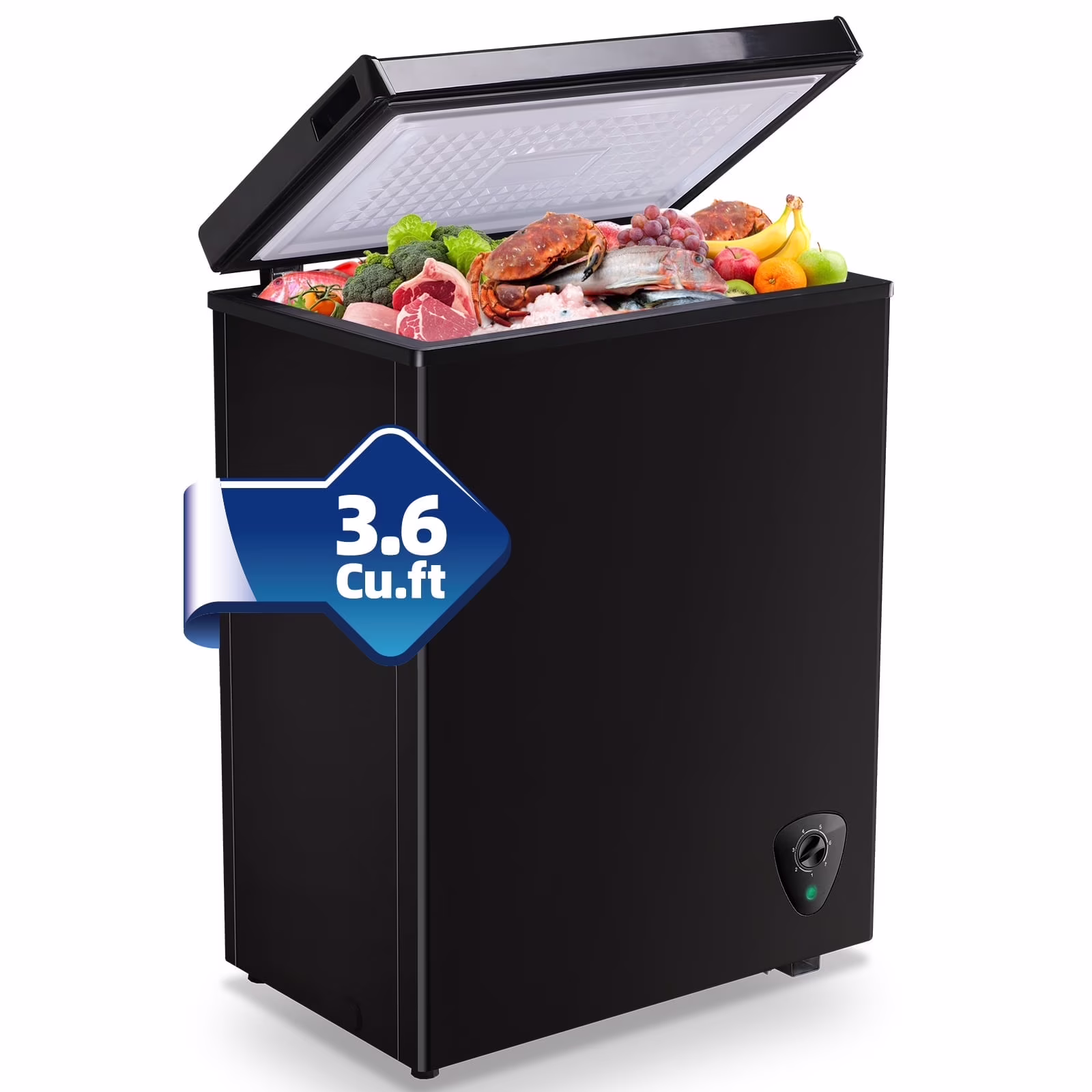 3.6 Cu.ft Chest Mini Freezer with Wheels Deep Freezer for Bulk Storage Top Open Door 2 Removable Baskets 7 Modes Temperature for Home Apartment Kitchen Black(Black)