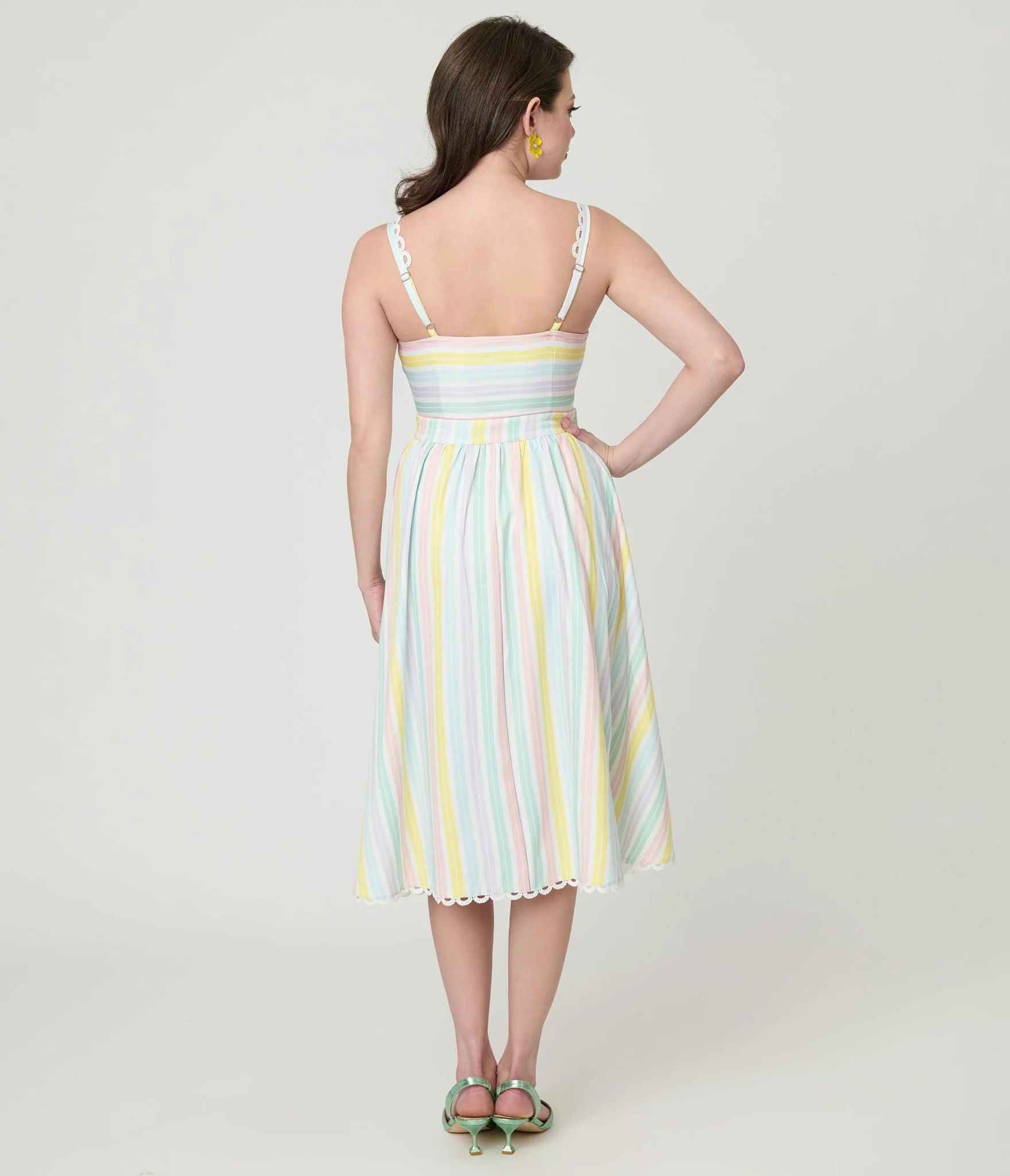 Unique Vintage Pastel Stripe Piper Swing Dress