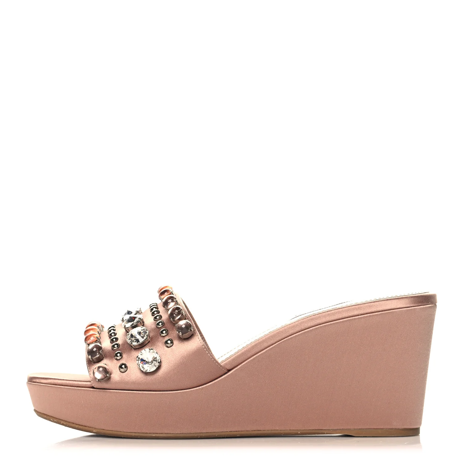 Satin Crystal Wedge Sandals 40 Cammeo