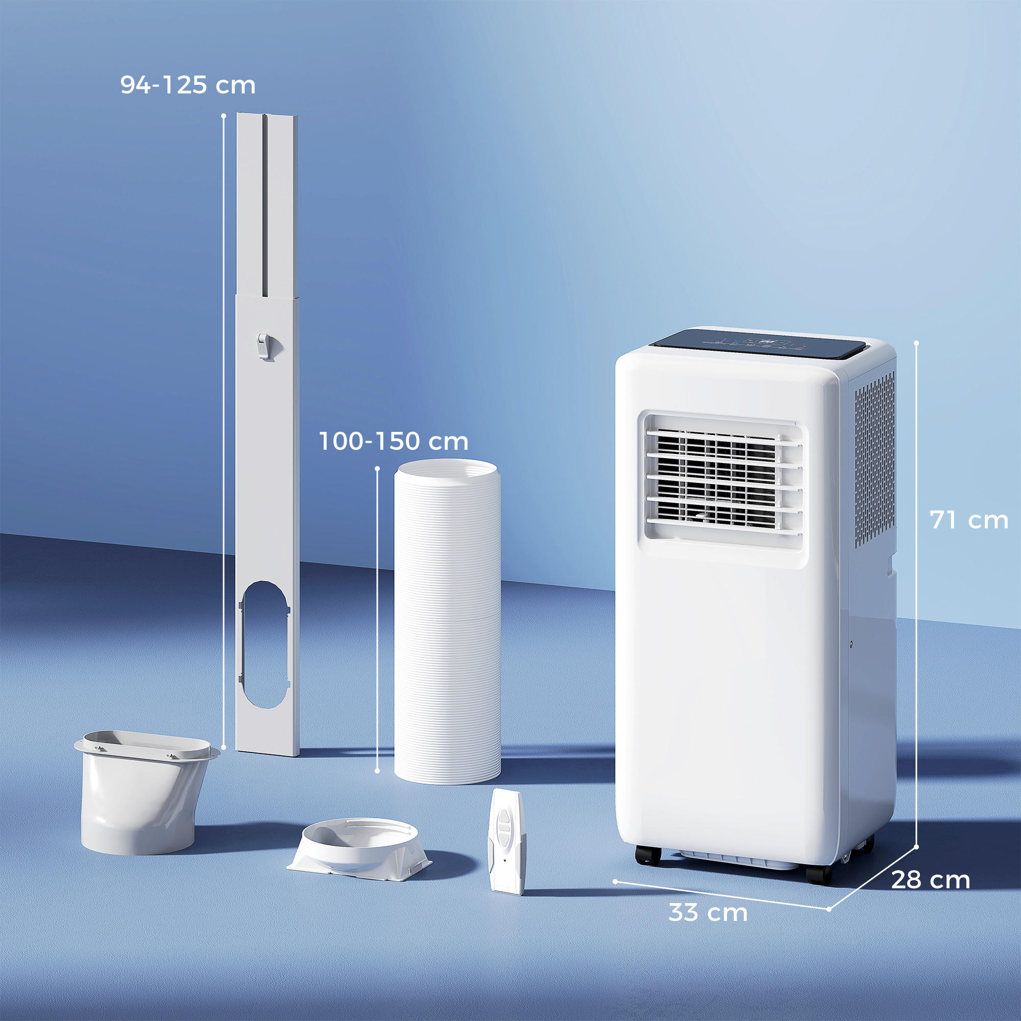 HOMCOM Draagbare Airconditioner met Meerdere Standen, LED-Display, Timer en Wielen, Wit