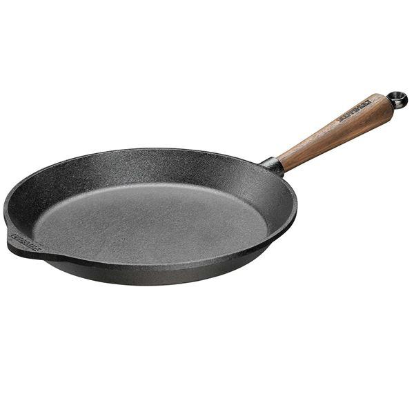 Støpejernspanne 28 cm med valnøtt håndtak
