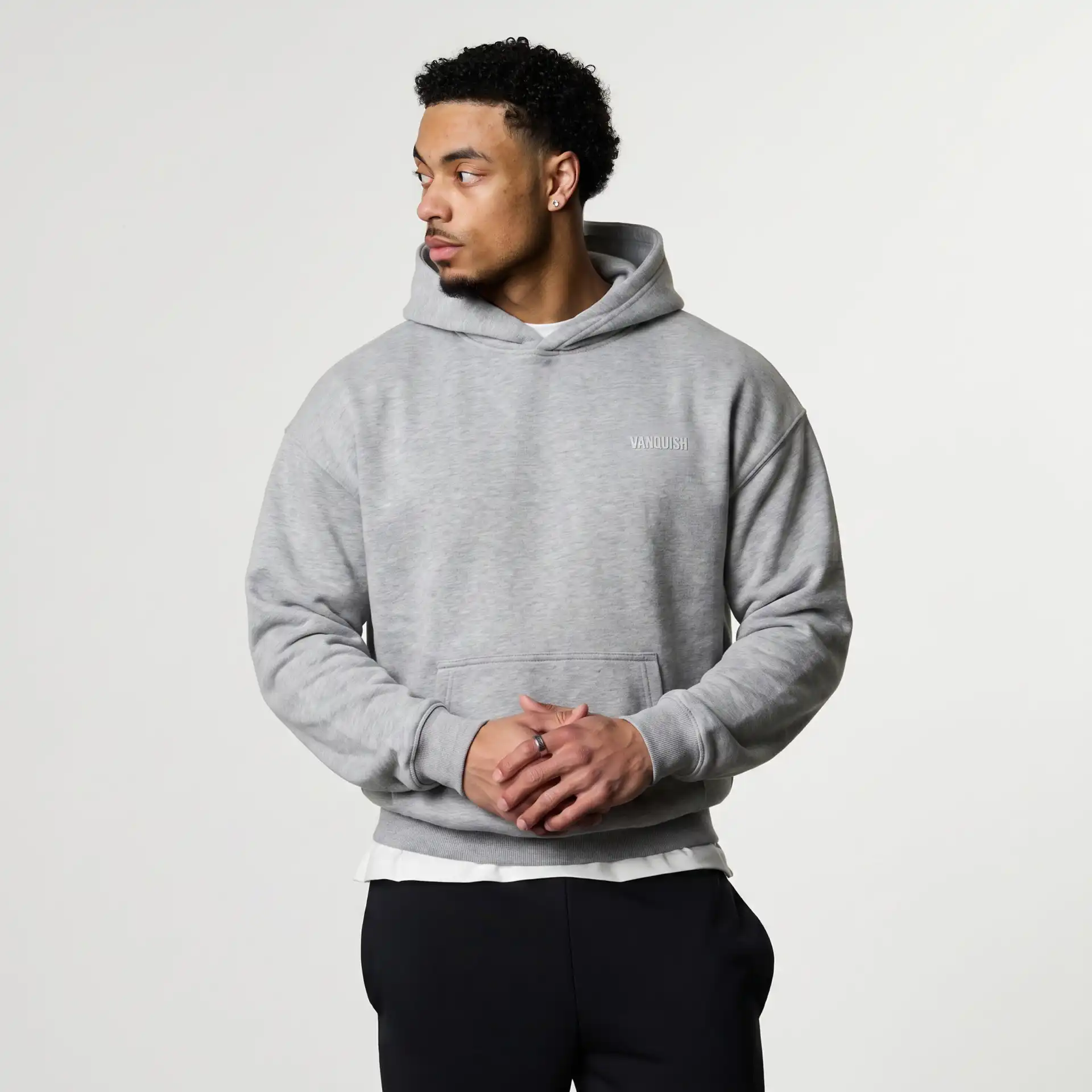 EVOLVE LIGHT GREY MARL OVERSIZED PULLOVER HOODIE