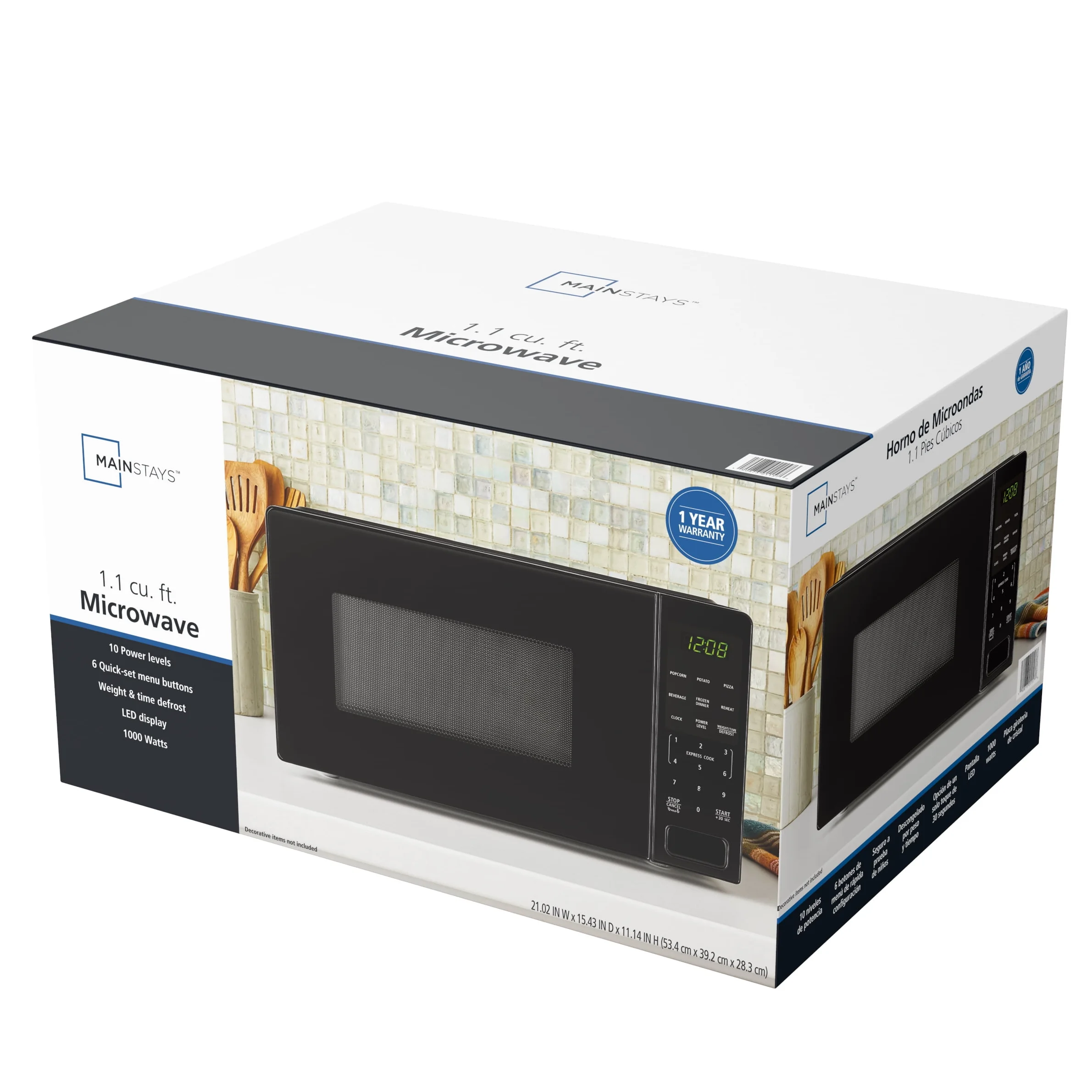 Mainstays 1.1 cu ft Countertop Microwave Oven, 1000 Watts, Black