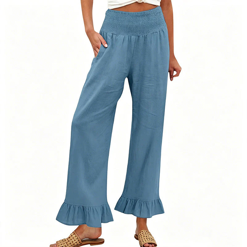 Pantalon large bohème avec ourlet à volants