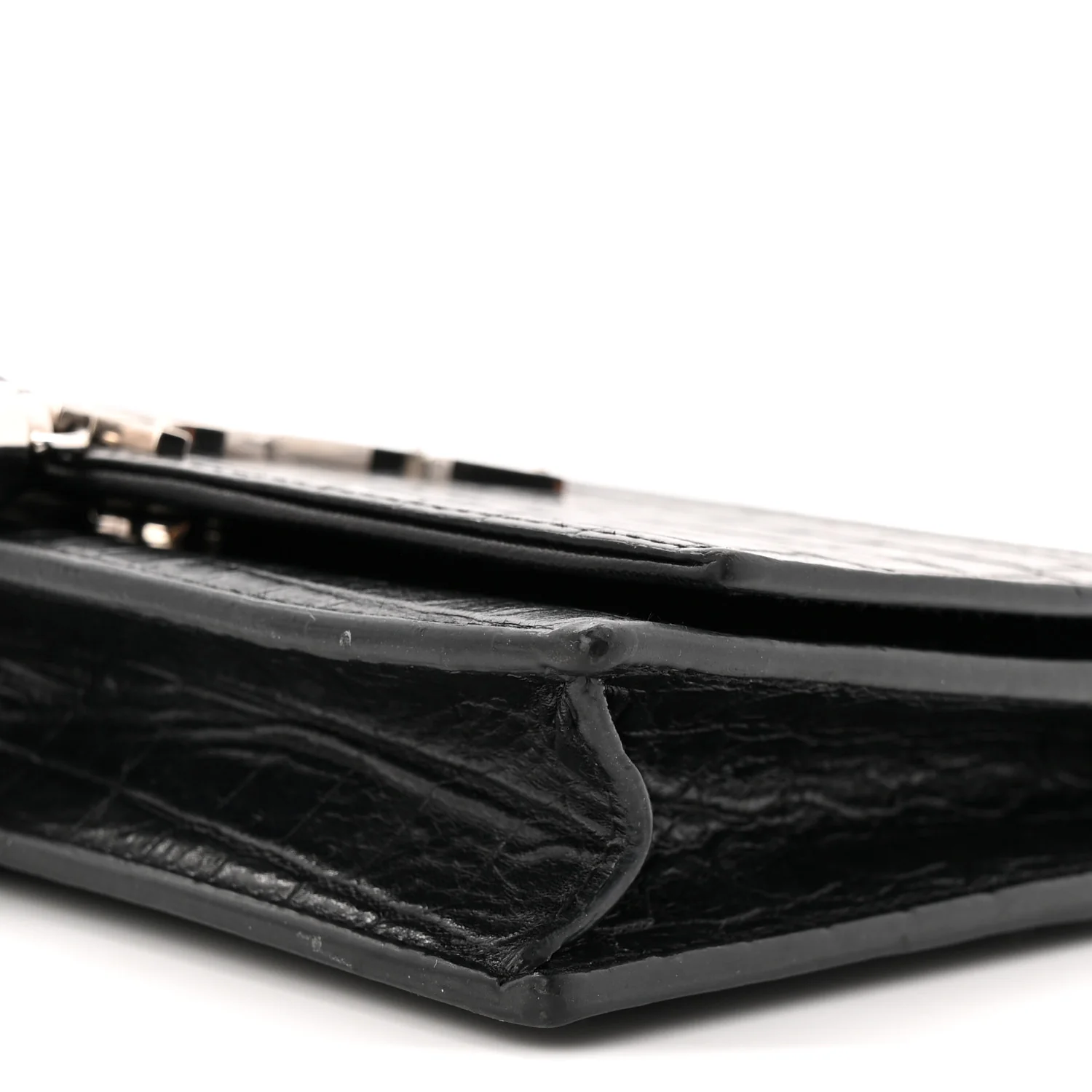 Calfskin Crocodile Embossed Kate Monogram Tassel Chain Wallet Black