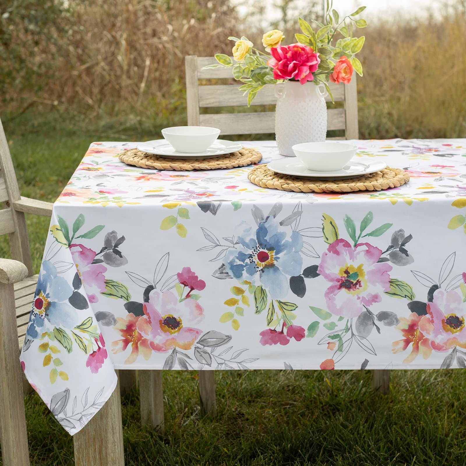 Benson Mills Spillproof Floral Spring/Summer Heavyweight Fabric Indoor Outdoor Tablecloth, Outdoor Table Cloth for Square Tables, Picnic/Patio Table