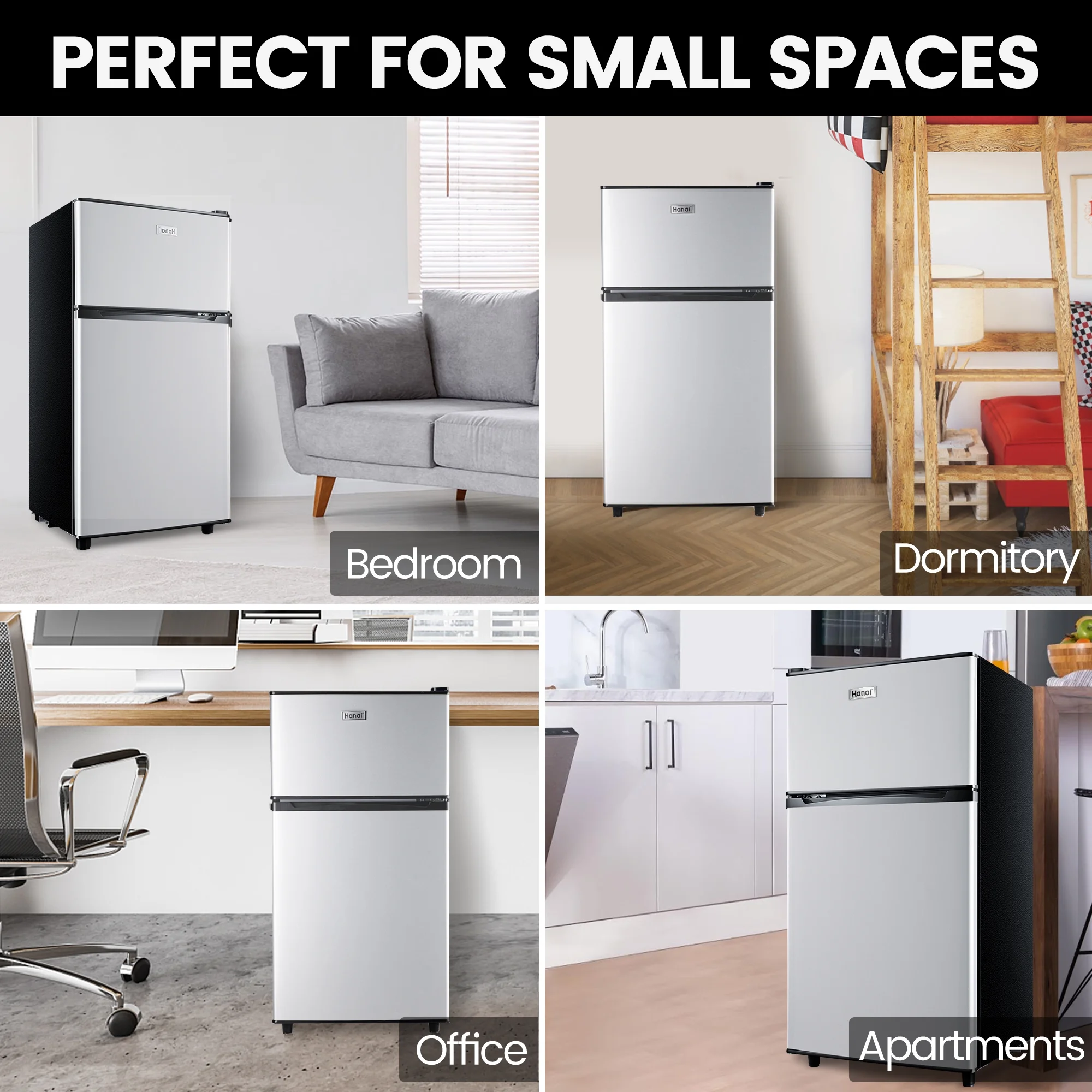 3.5 Cu ft Two Door Mini Fridge, Silvery - Image 8
