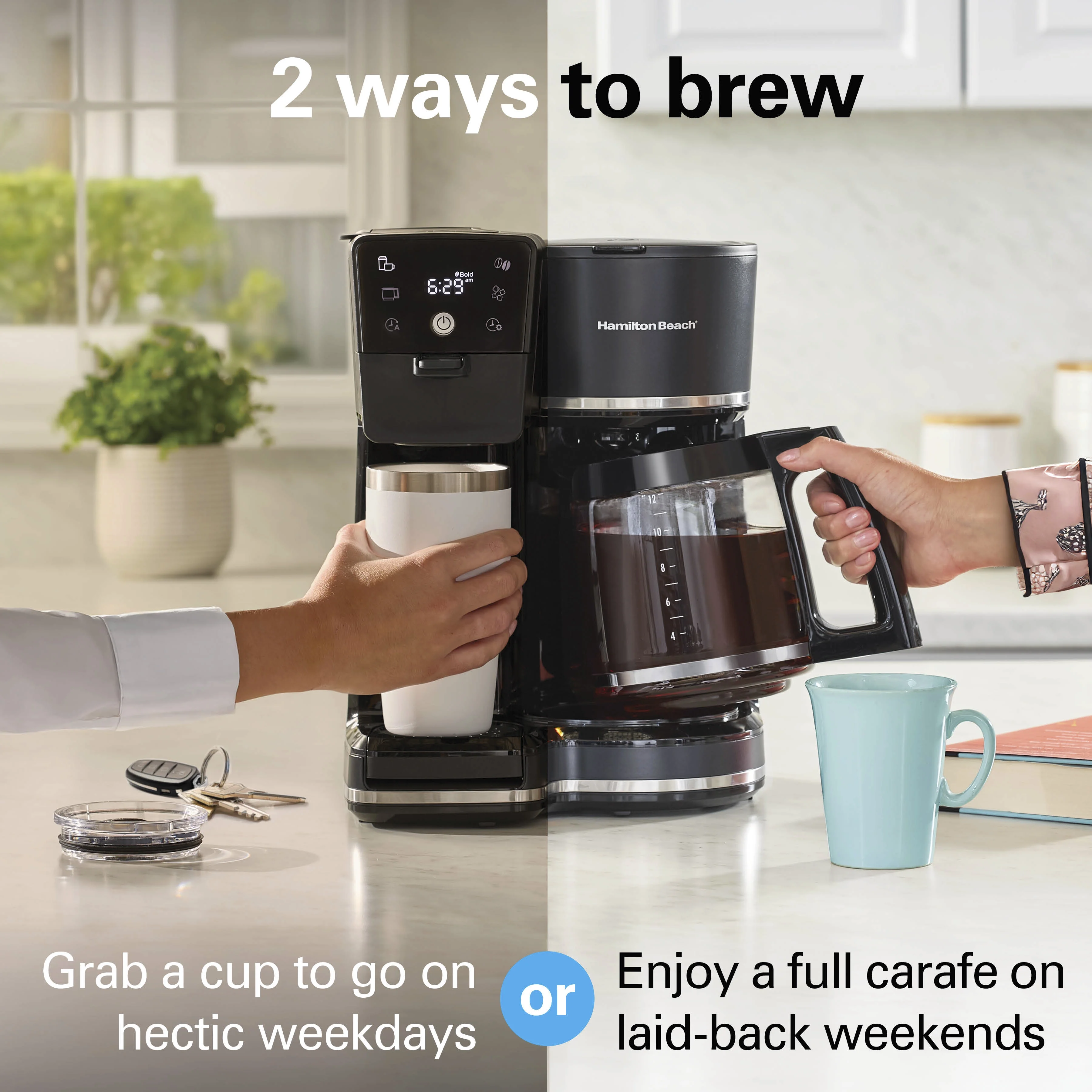 Hamilton Beach 2 - Way Programmable Iced/Hot Coffee Maker, Single - Serve and 12 Cup Glass Carafe, 47501J