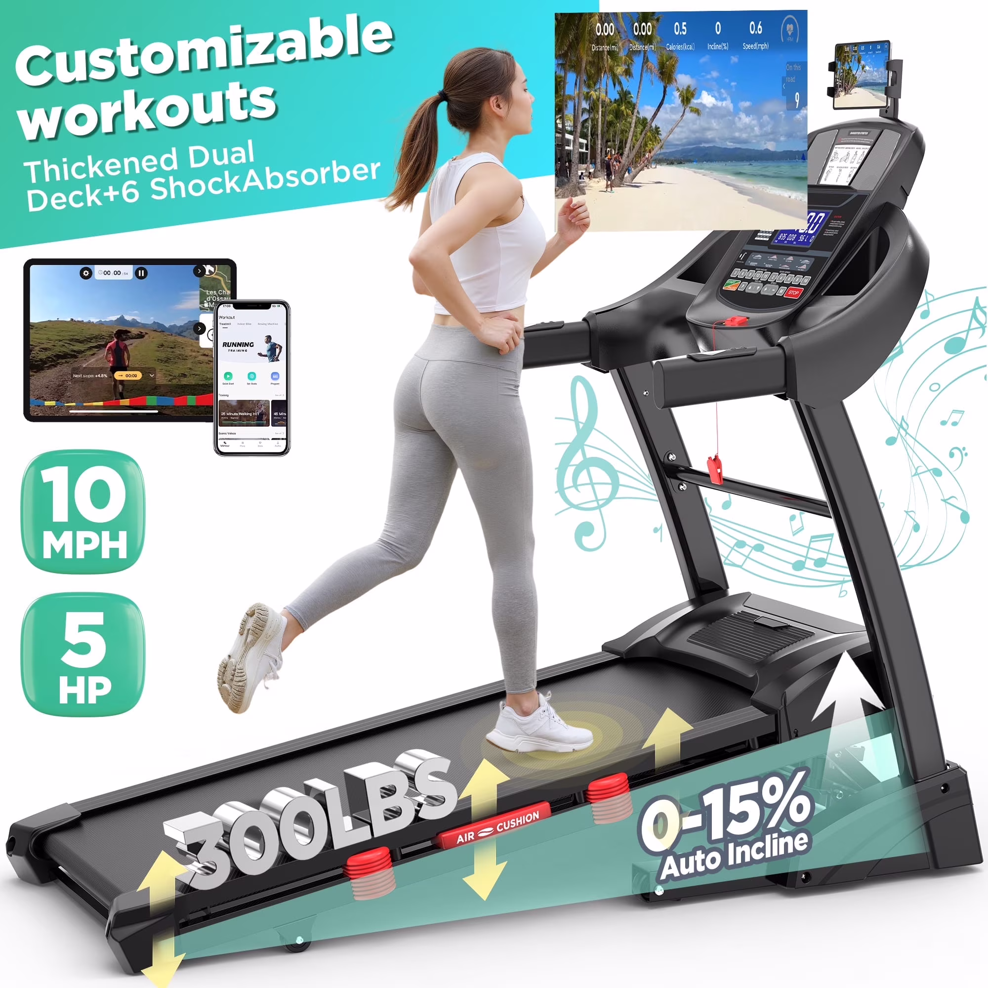 5HP Foldable Treadmill w/ 300lb Capacity, 15% Auto Incline Treadmill, Smart APP w/ Training Course, 10MPH, 71 Preset Programs - for Home or Office Use, Portable Running and Walking Machine 5HP Foldable Treadmill w/ 300lb Capacity, 15% Auto Incline Treadmill, Smart APP w/ Training Course, 10MPH, 71 Preset Programs - for Home or Office Use, Portable Running and Walking Machine