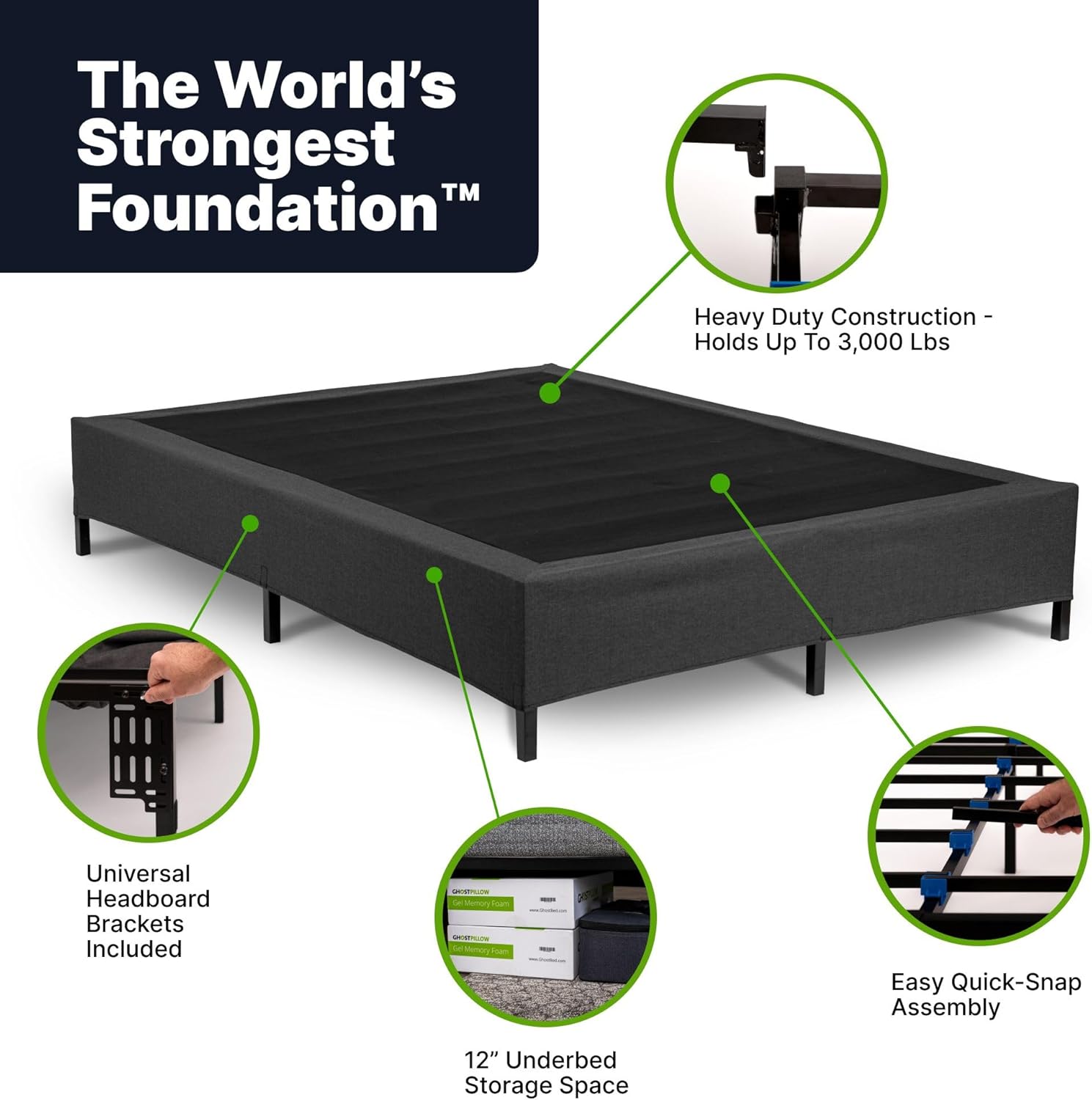 GhostBed Ultimate 11 Inch Memory Foam Mattress with Metal Platform Bed Frame Foundation with Slat Support Bundle - Firm Feel - CertiPUR-US Certified - King