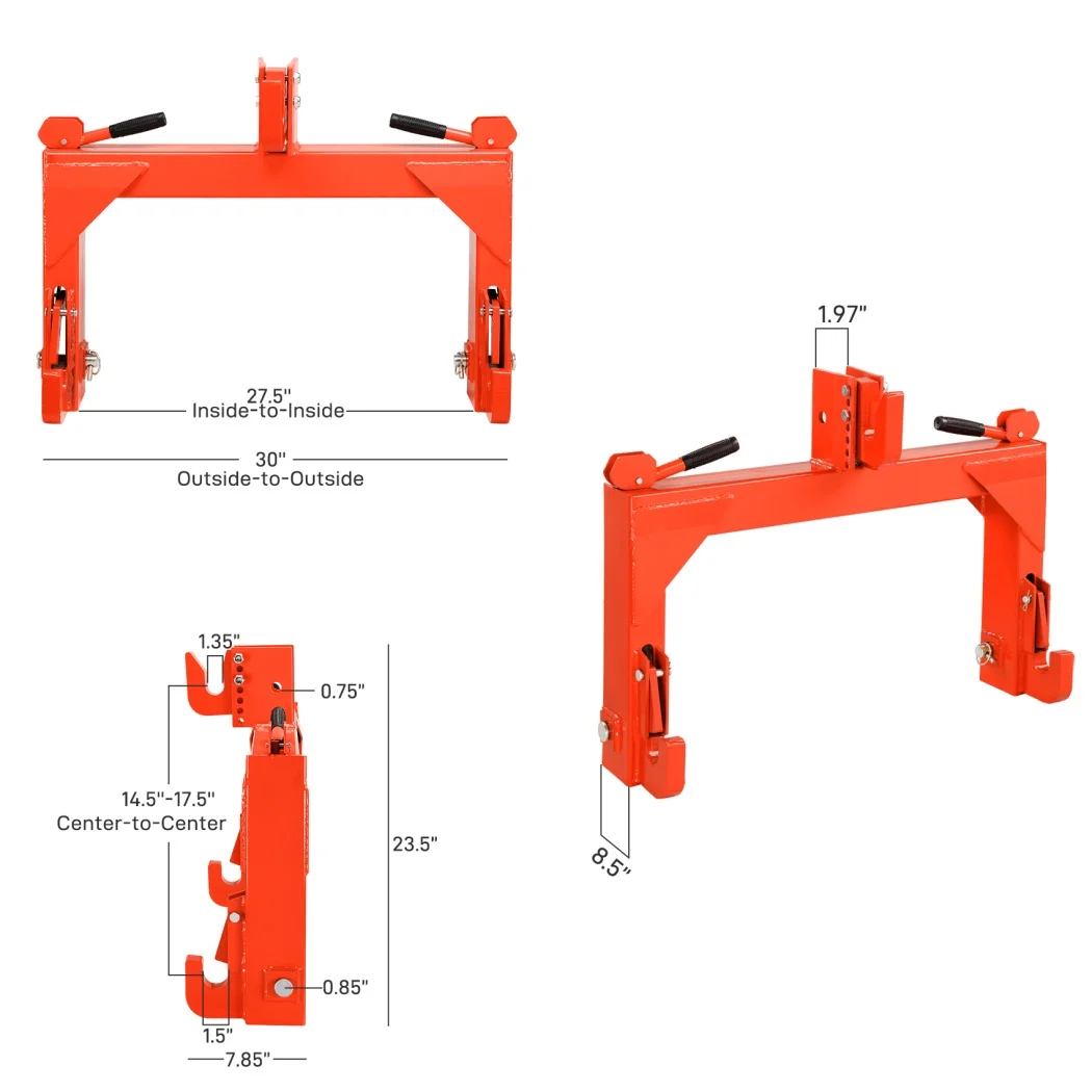 3 Point Quick Hitch, 3000 lbs 3-Pt Attachments Adaptation to Category 1 2 Tractor with 5 Level Adjustable Bolt (Orange)(Orange) - Image 2