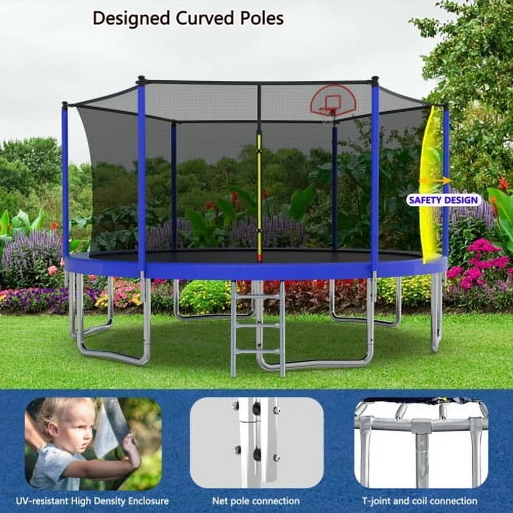 14FT Trampoline for Kids and Adults,Outdoor Large Recreational Trampoline with Ladder and Basketball Hoop,Blue - Image 8