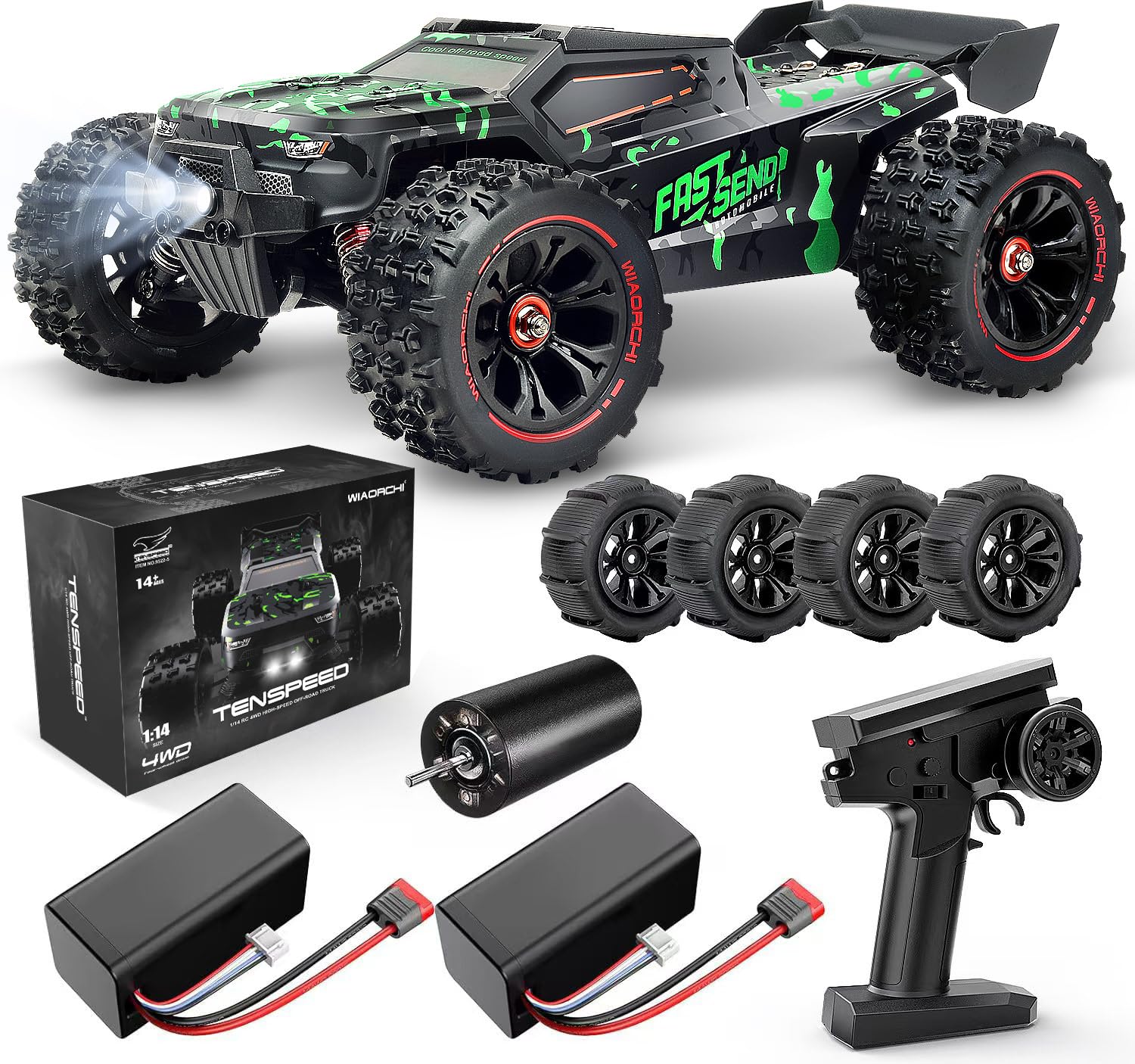 Voitures radiocommandées WIAORCHI 1/16 RTR Brushless rapides, 67 km/h avec 2 batteries