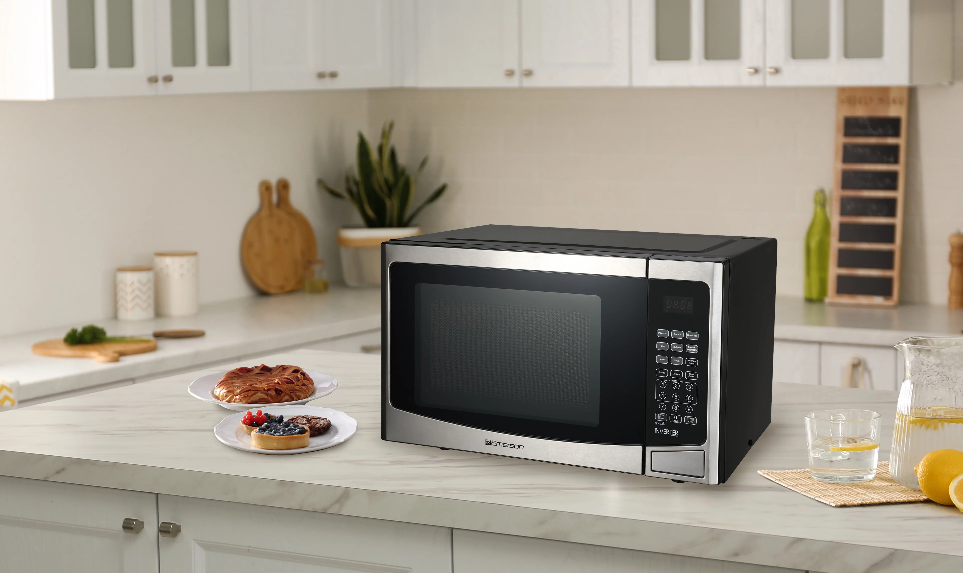 Emerson 1.2 cu ft, 1000W Stainless Steel Countertop Microwave Oven with Inverter Technology, Touch Control, MWI1212SS