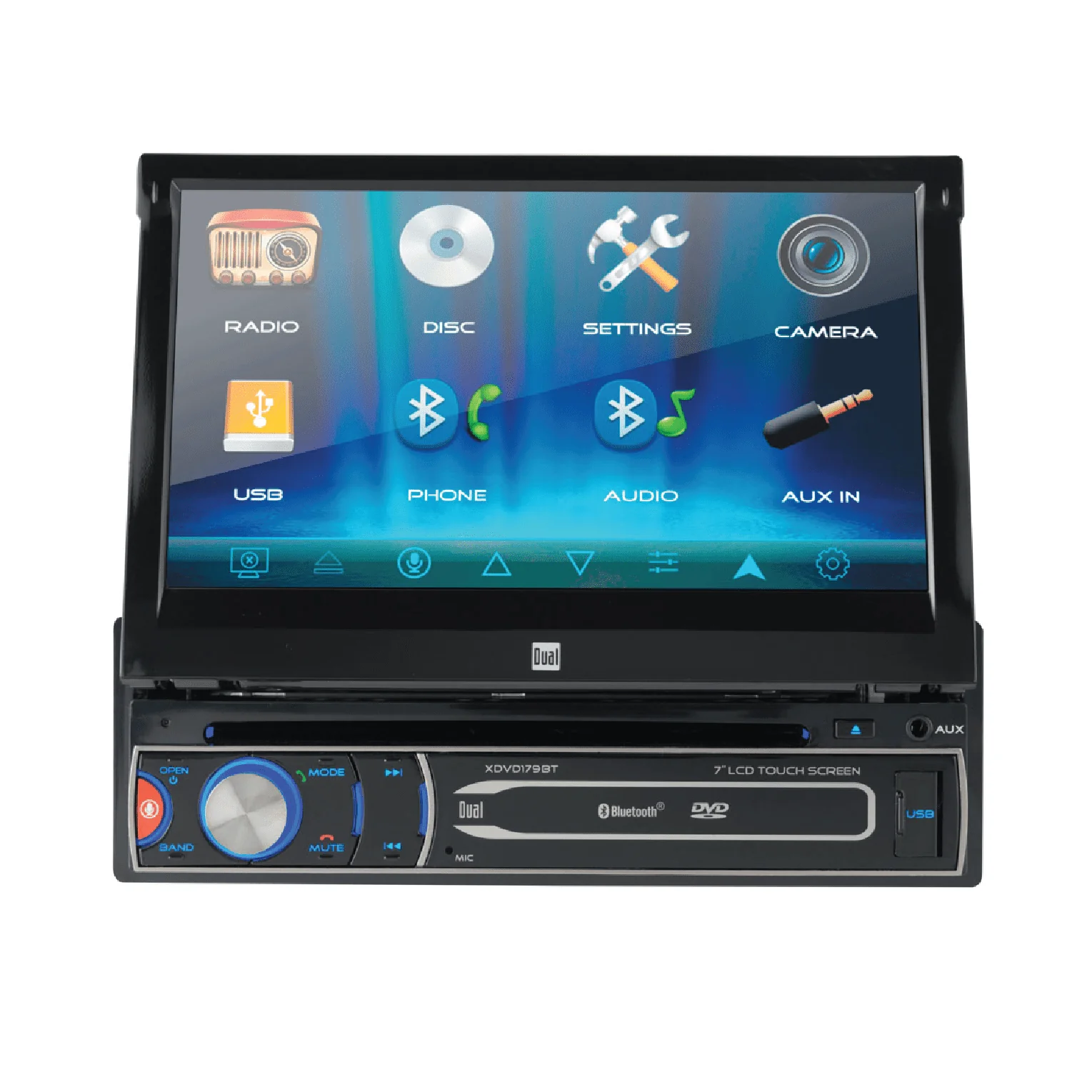 XDVD179BT 7 Inch Single DIN Car Stereo, Motorized Touch Screen, CD/DVD