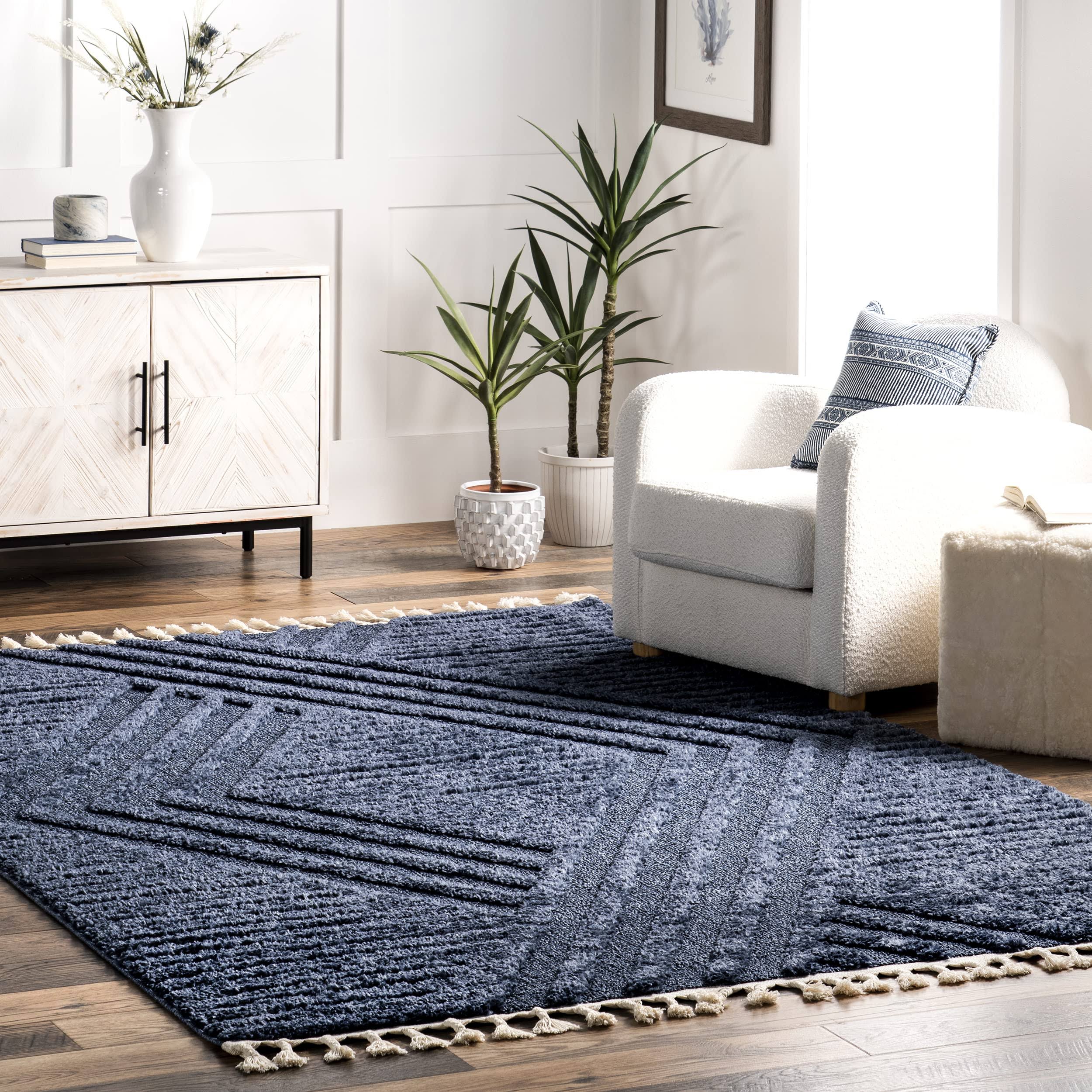 nuLOOM Risette Blue 4 ft. x 6 ft. Solid Shag Area Rug