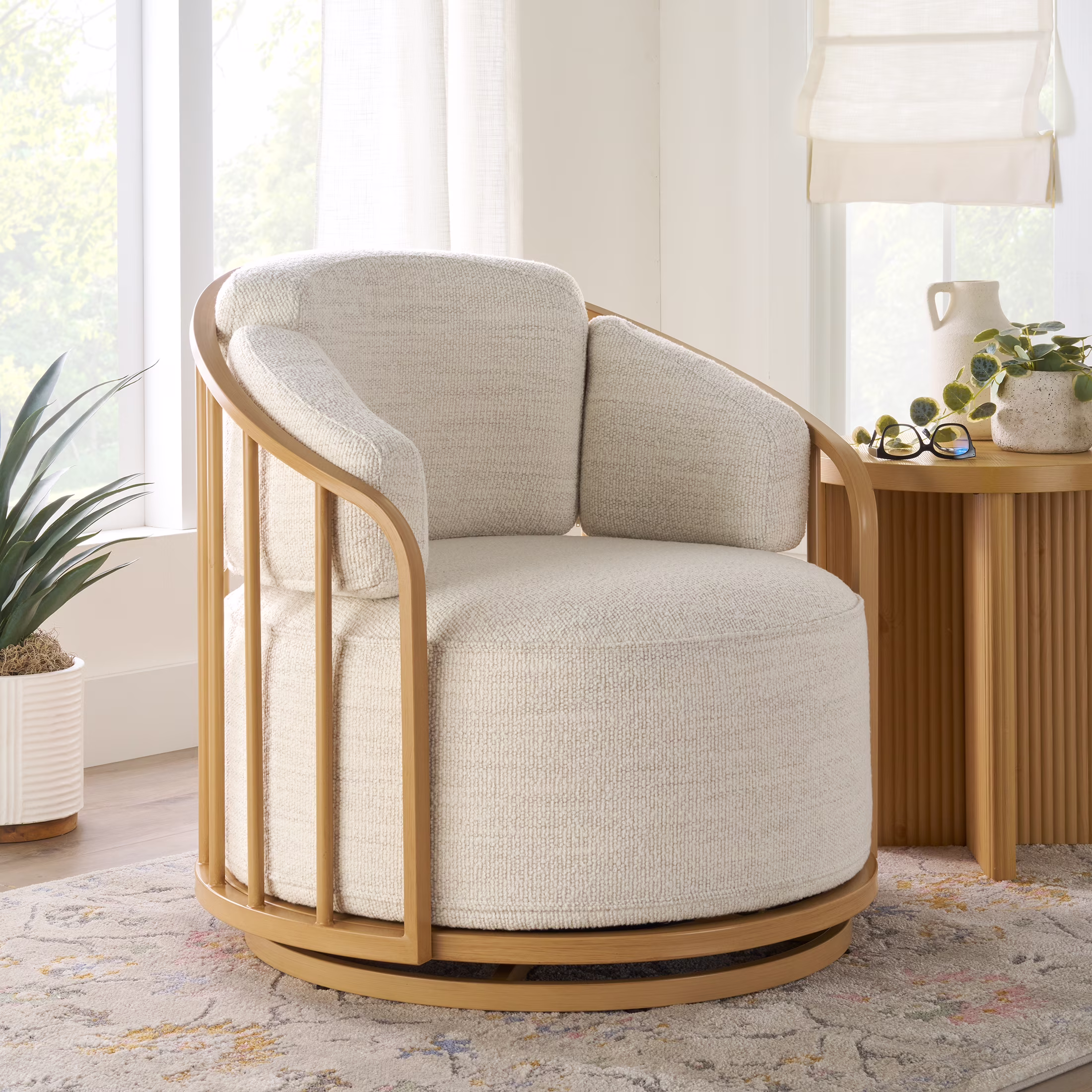 Better Homes & Gardens Lillian Swivel Birdcage Accent Chair, Cream Linen