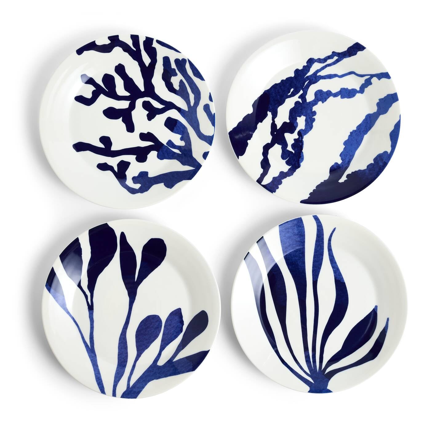 Pacific Coral Dinner Plates Mixed Patterns Blue, Set of 4