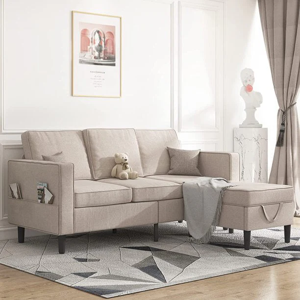 Convertible Sectional Sofa Couch, L Shaped Couch with Storage Ottoman, Couches for Living Room, Living Room Furniture Suitable for Small Space Apartment/Upstairs Loft/Living Room (Dark Gray)(Beige)