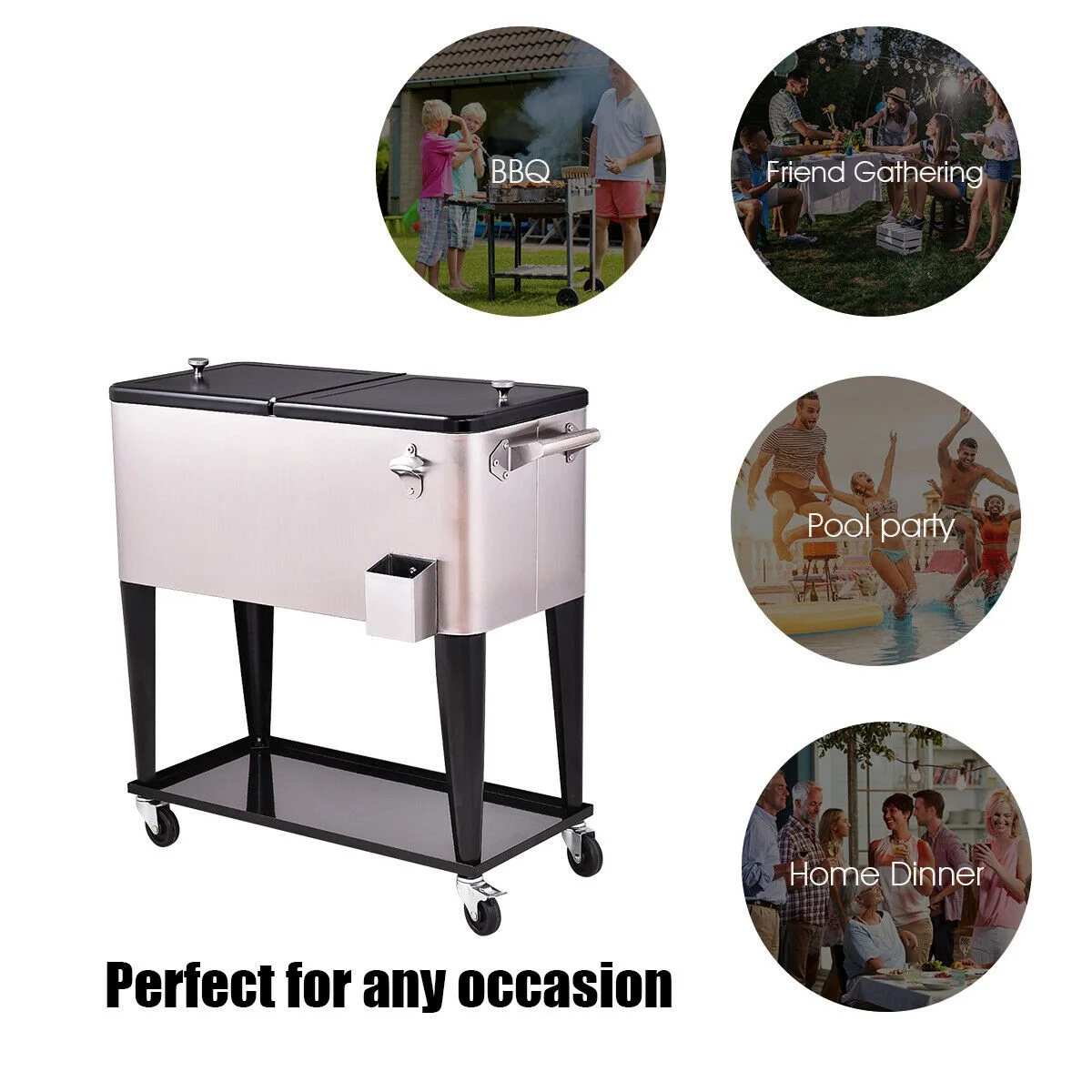 Patio Cooler Rolling Outdoor Stainless Steel Ice Beverage Chest Pool 80 Quart - Image 5
