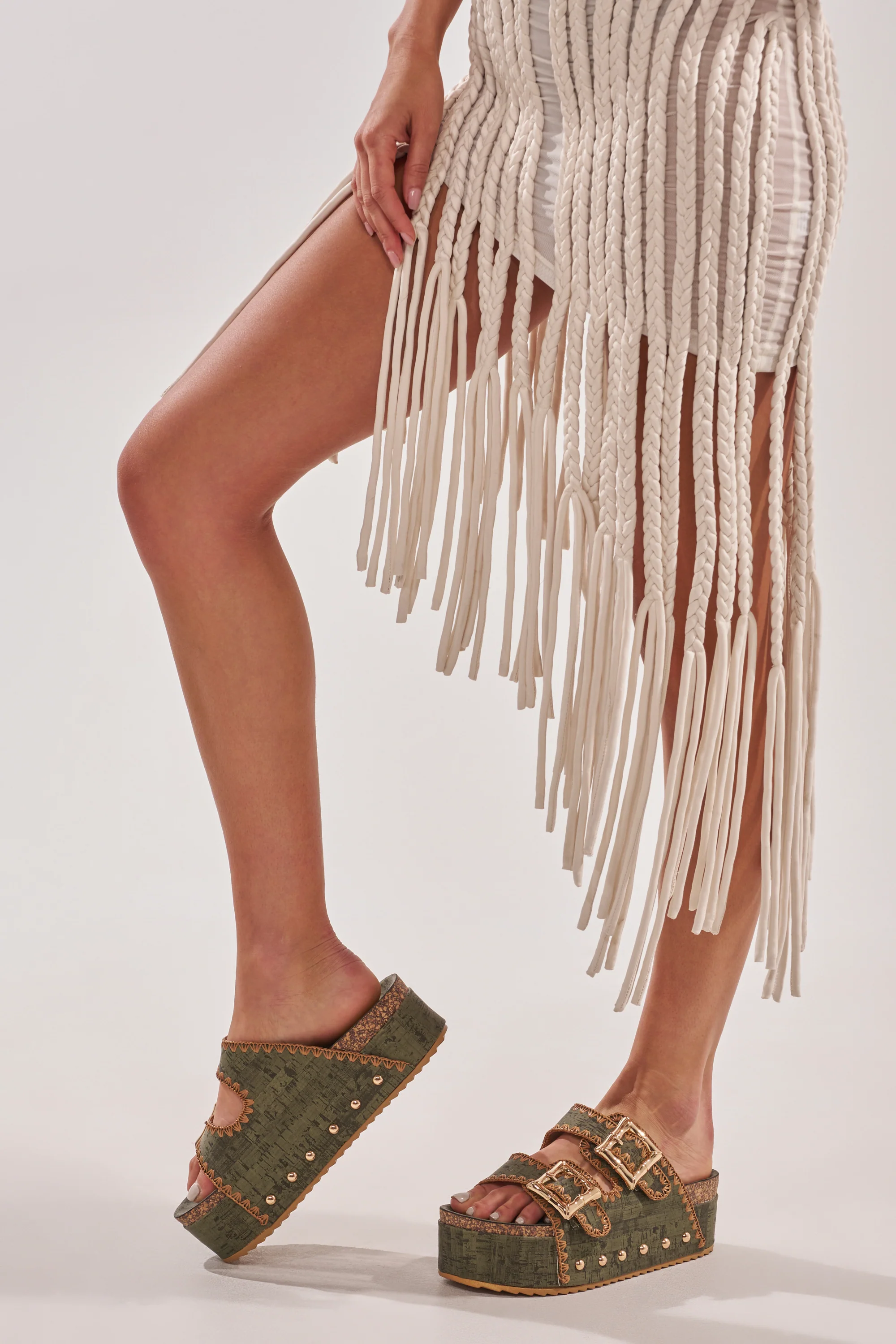 AZALEA WANG OHKAY GREEN FLATFORM STUD EMBELLISHED SLIP ON SANDAL - Akira Store