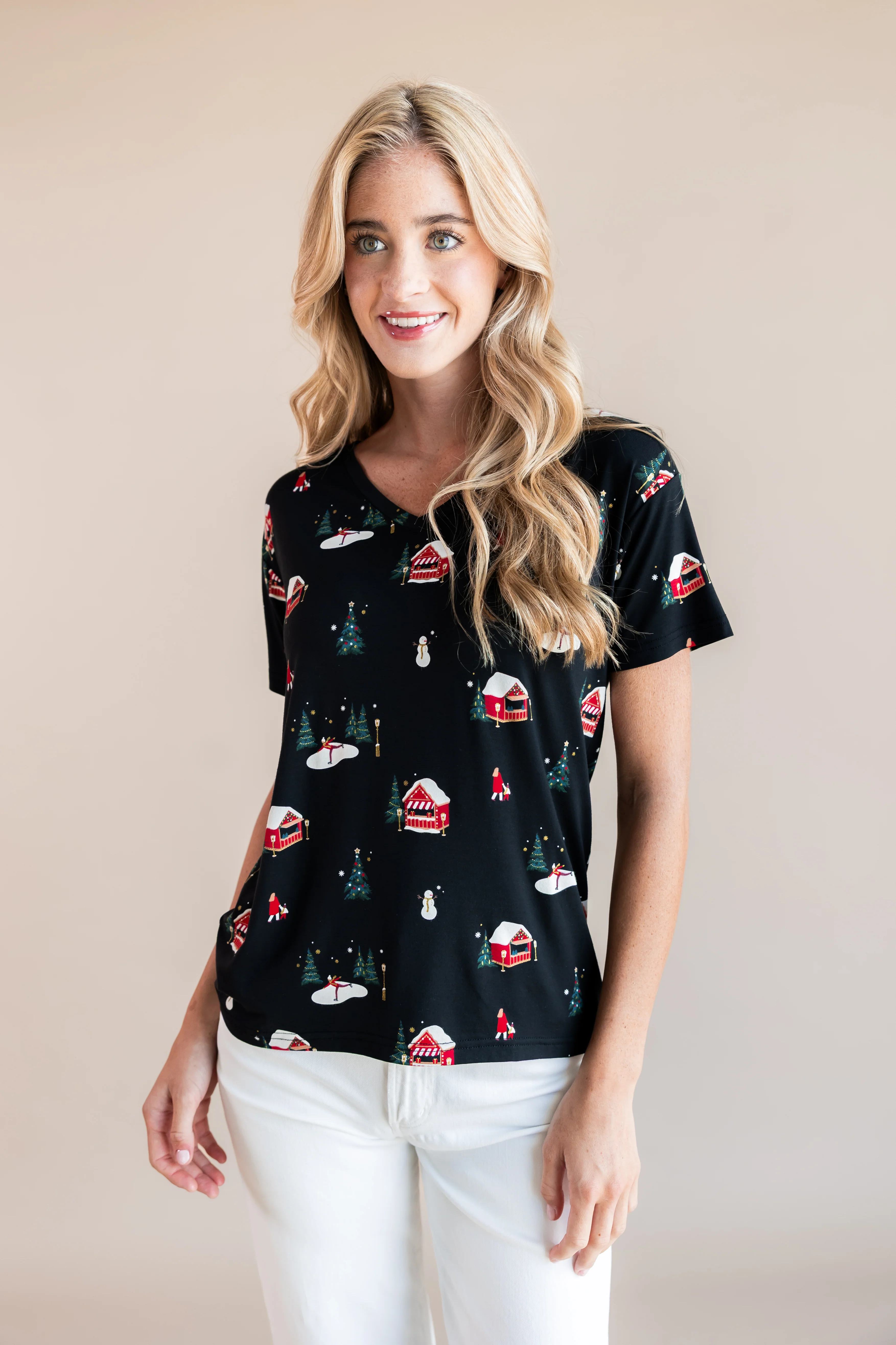 Women's Oversized V-Neck Tee in Winter Wonderland