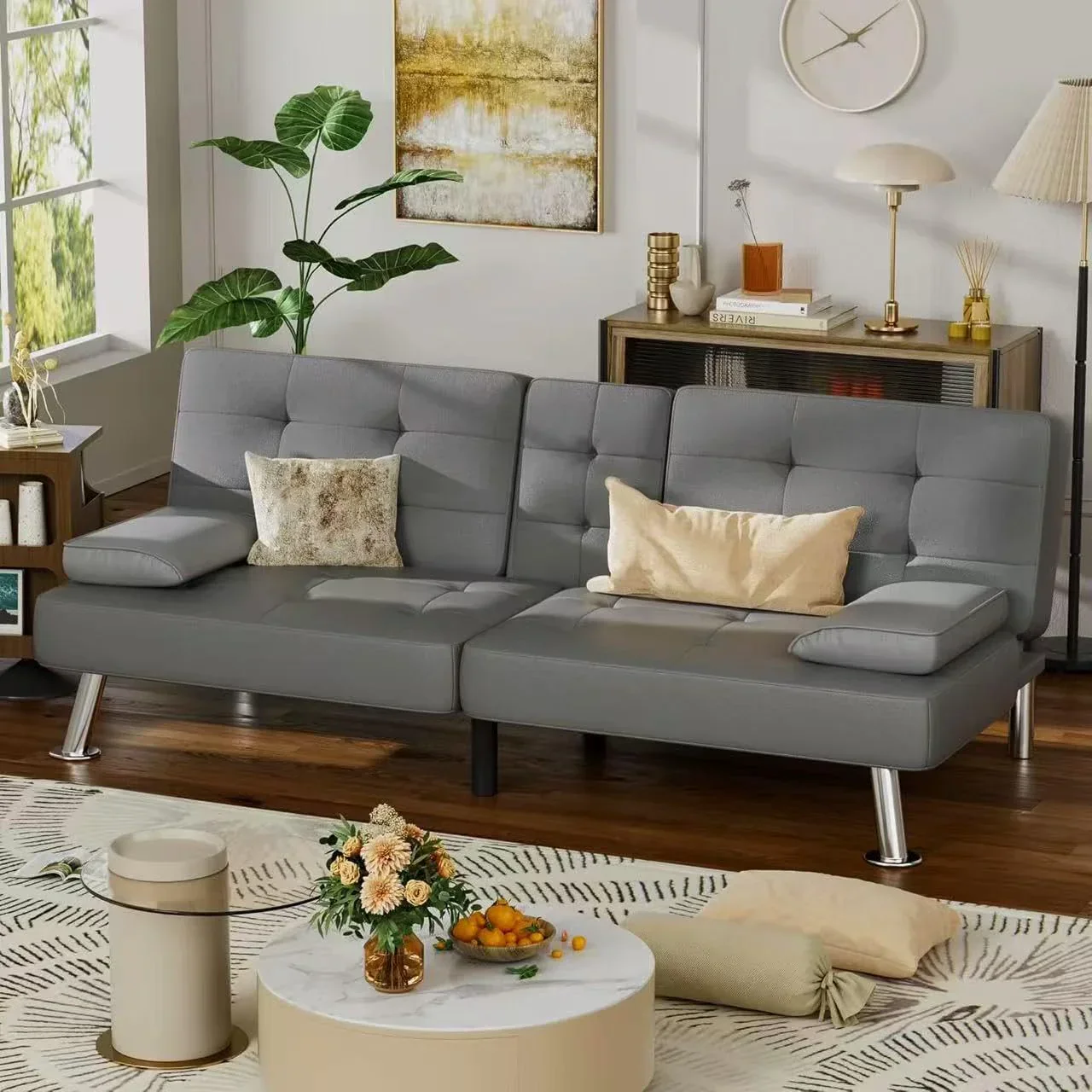 Canapé-lit futon Homall en cuir avec accoudoirs et fauteuil inclinable réglable