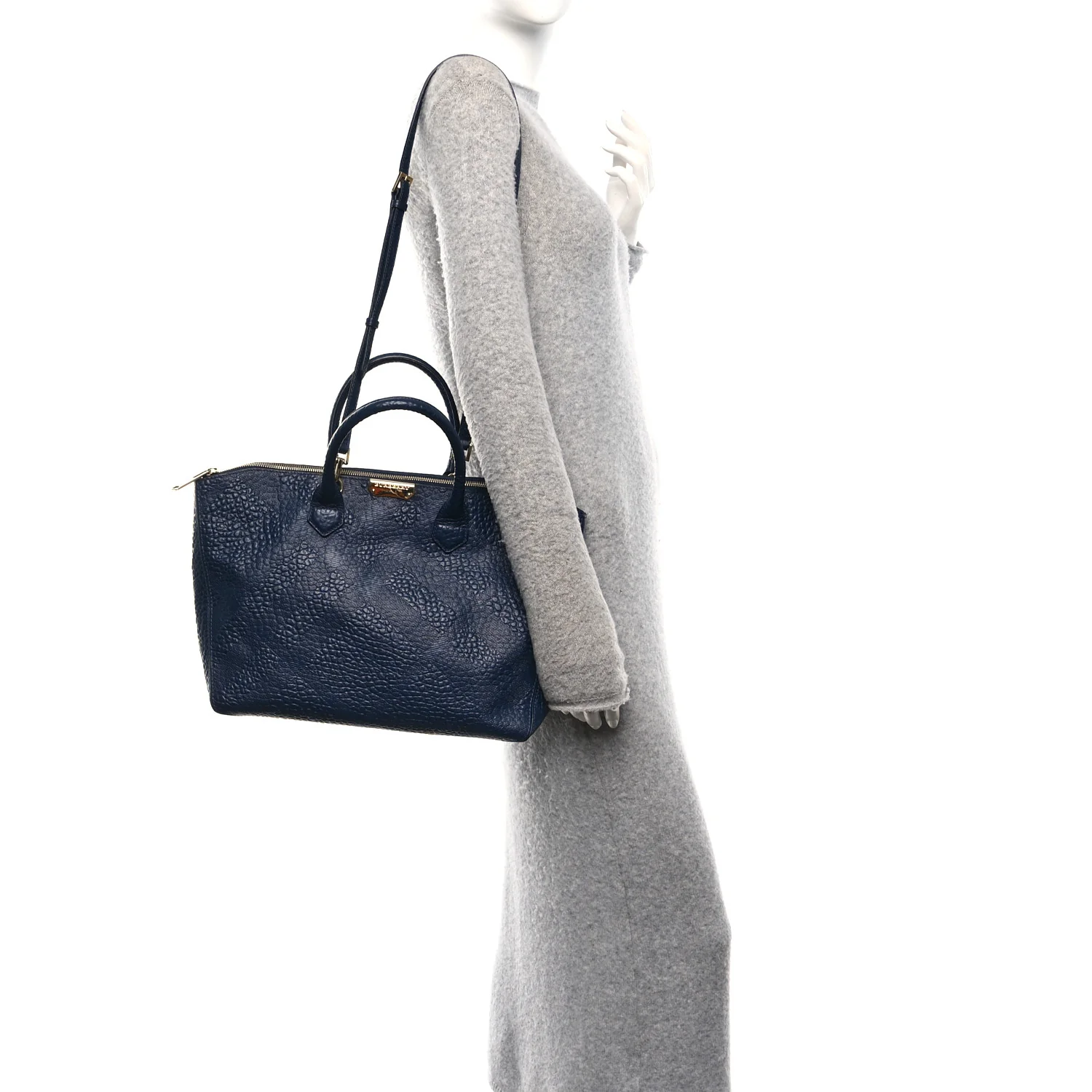 Heritage Grain Check Embossed Medium Dewsbury Tote Blue Carbon