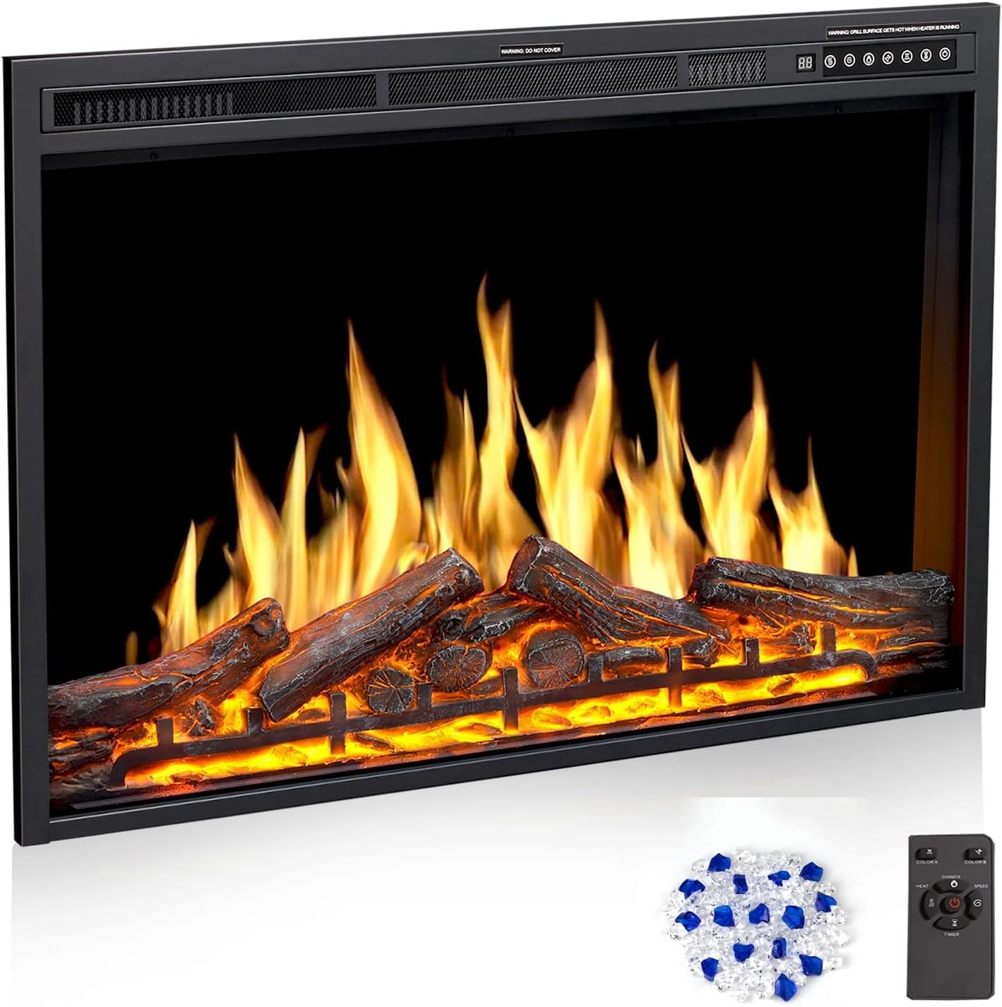 37" Electric Fireplace Insert, Adj. Flame & Log Colors, Remote, 750/1500W