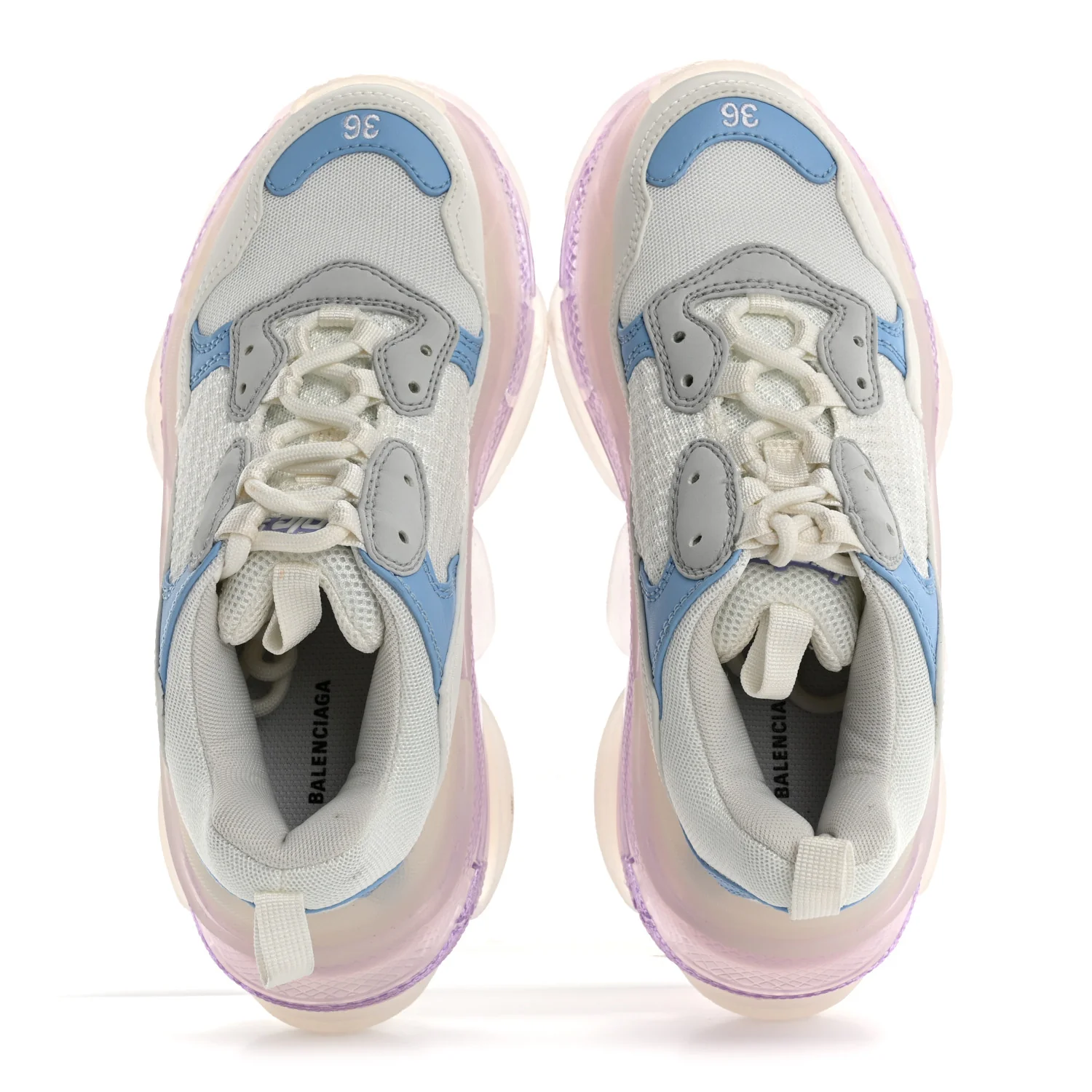 Fabric Mesh Clear Sole Womens Triple S Sneakers 36 Light Blue Grey Lilac White