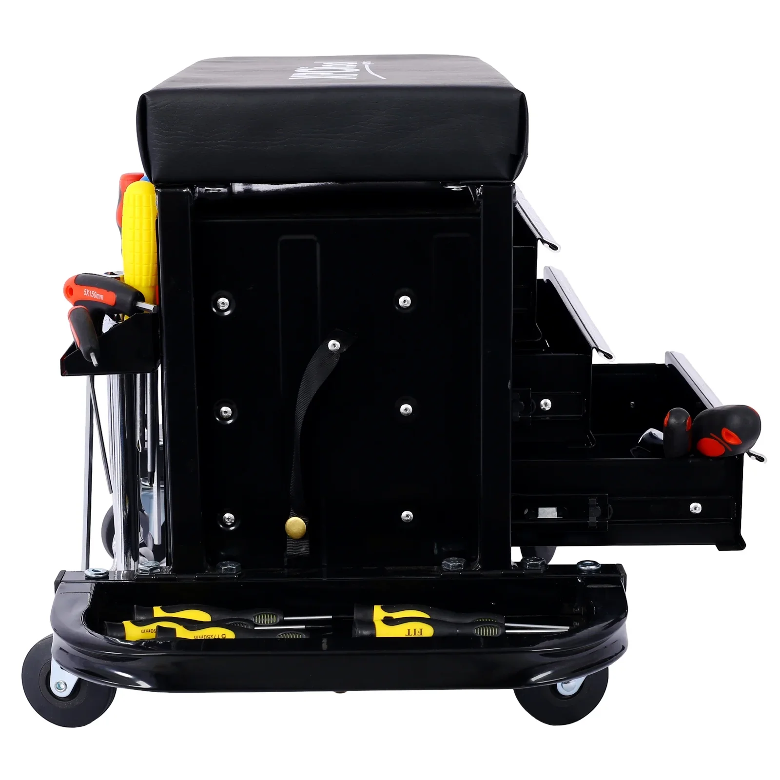 350-Pound Capacity Garage Glider Rolling Tool Chest Seat��Mechanics Roller Seat with 3 Drawers, Rolling Tool Chest Garage Chair, Toolbox on Wheels Mechanics Seat