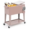 Magshion 80 Quart Rolling Cooler Ice Chest, Portable Bar Cold Drink Beverage Cart Tub, Backyard Cooler Trolley on Wheels with Ice Scoop, Catch Tray Bottle Opener, Pink(Black) Image 10