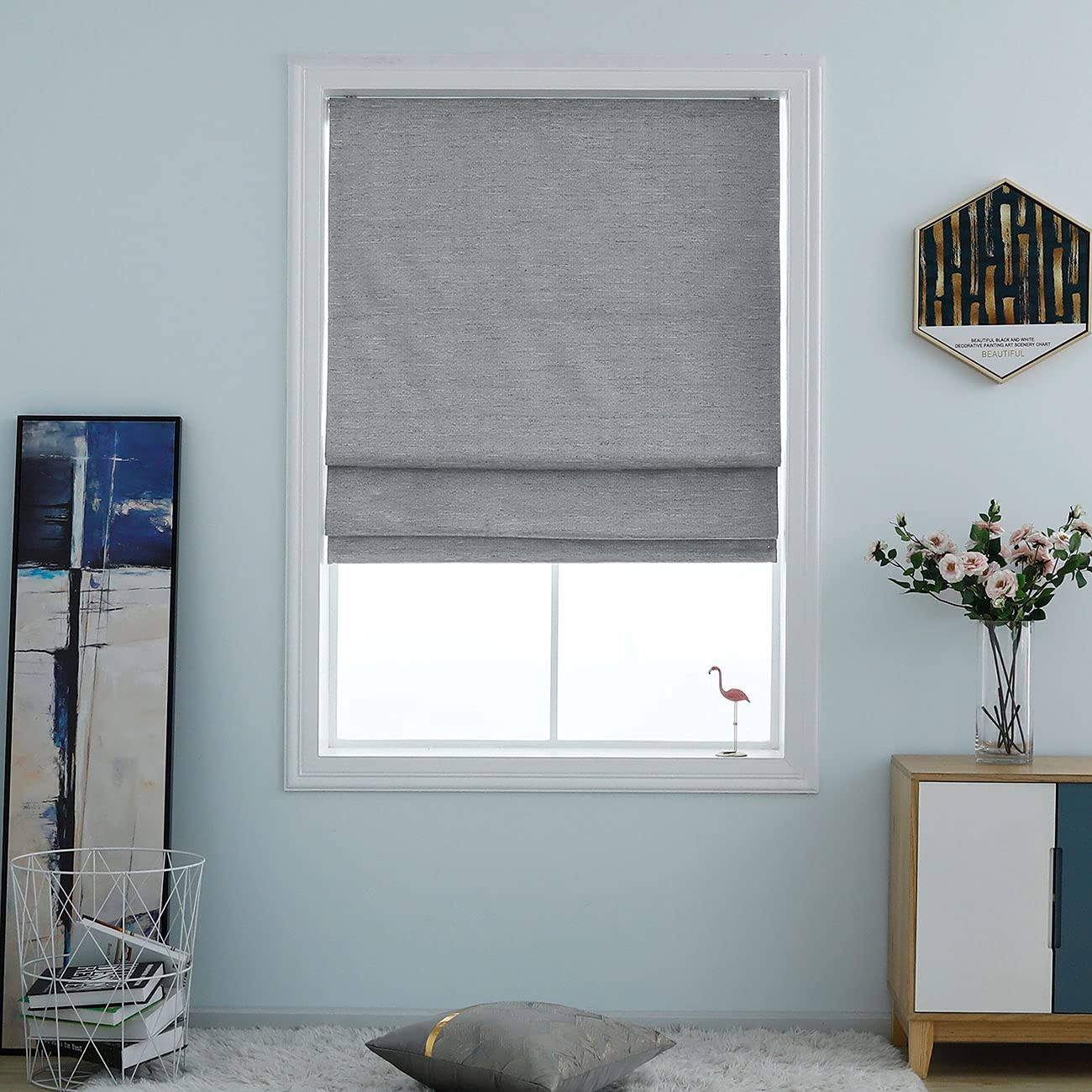 Belmar Washable Cordless Room Darkening Woven Fabric Roman Shades for Windows Pull-Down Blind for Home, Bedroom, Living Room, Kitchen, Two-Tone