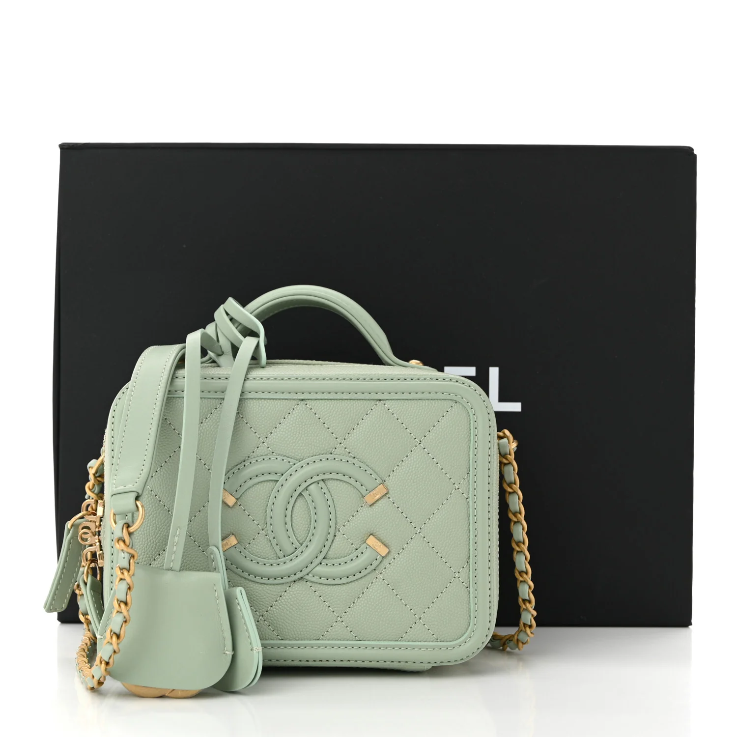 Caviar Quilted Small CC Filigree Vanity Case Mint