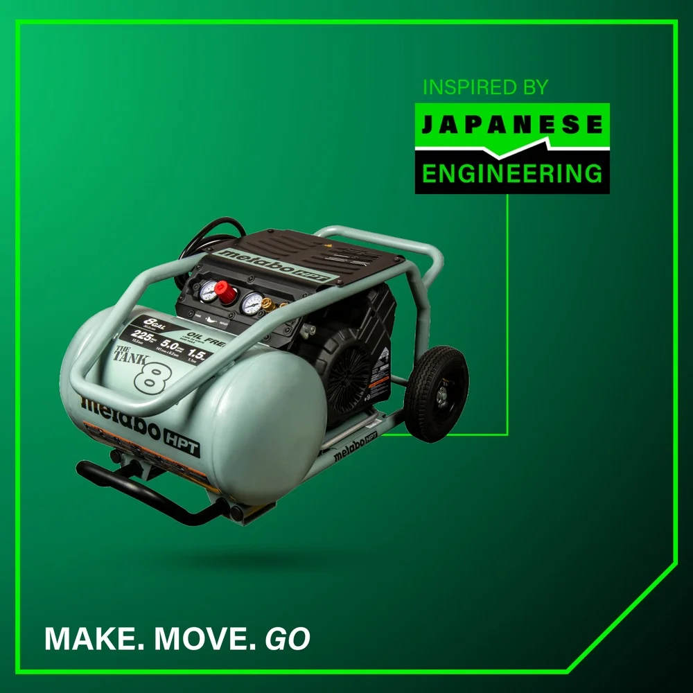 Air Compressor, THE TANK, 8-Gallon Trolley Air Compressor, 225 PSI, Versatile for Use with Framing, Siding, Finish, or Roofing Nailers, Easy Mobility with Rubber Tires, EC1315S - Image 10
