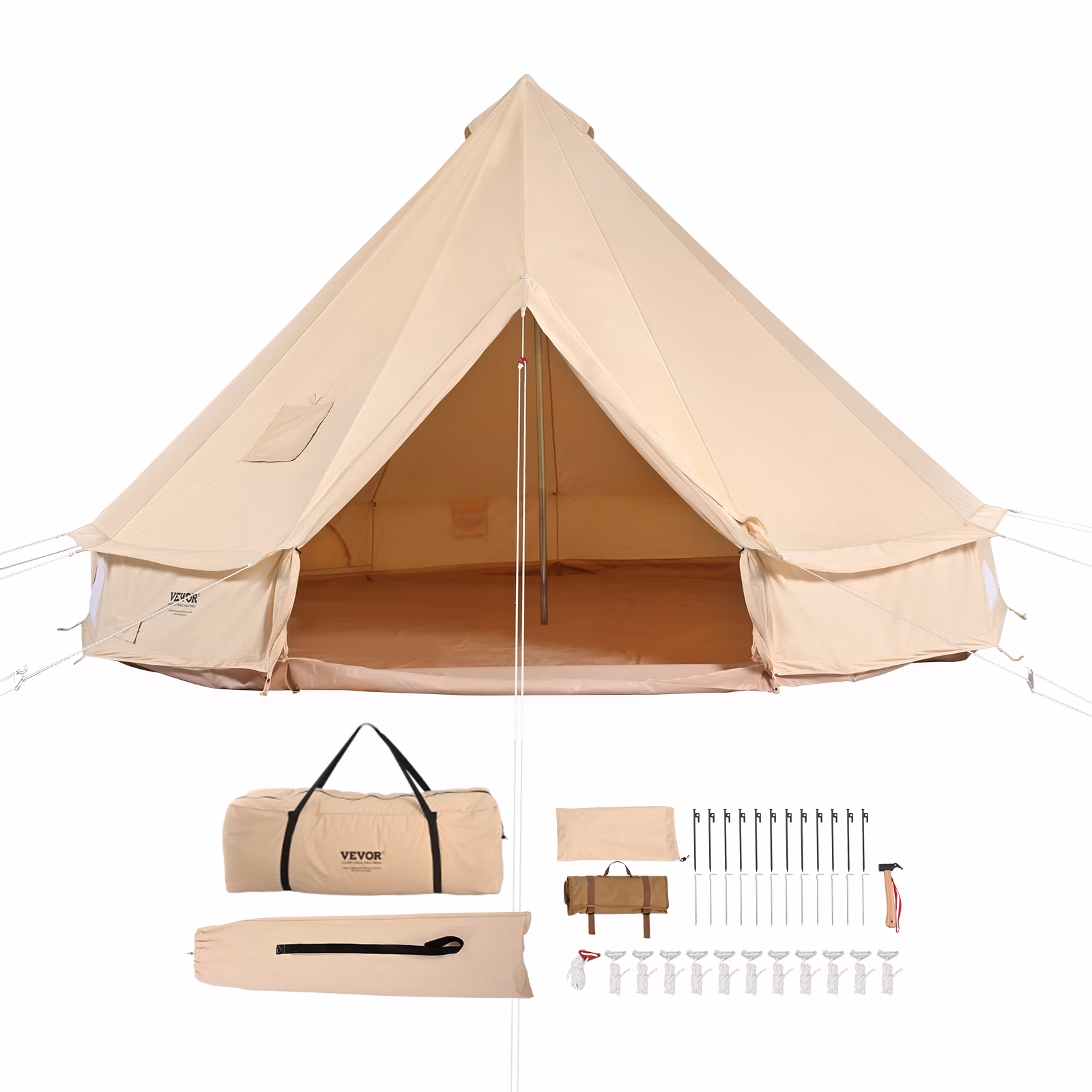 Canvas Bell Tent, 4 Seasons 4 m/13.12 ft Yurt Tent, Canvas Tent for Camping with Stove Jack, Breathable Tent Holds up to 6 People, Family Camping Outdoor Hunting Party