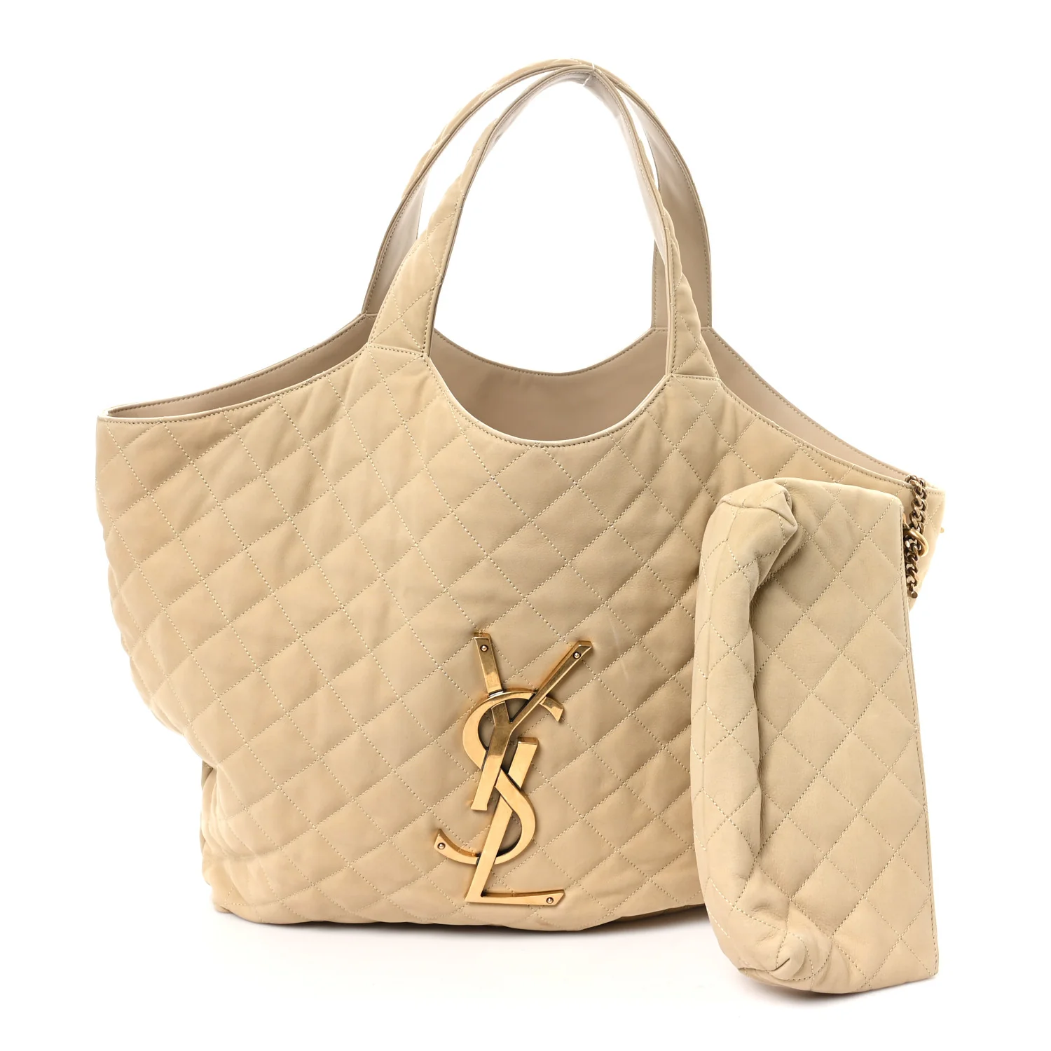 Nubuck Suede Quilted Maxi Icare Shopping Tote Safari Beige