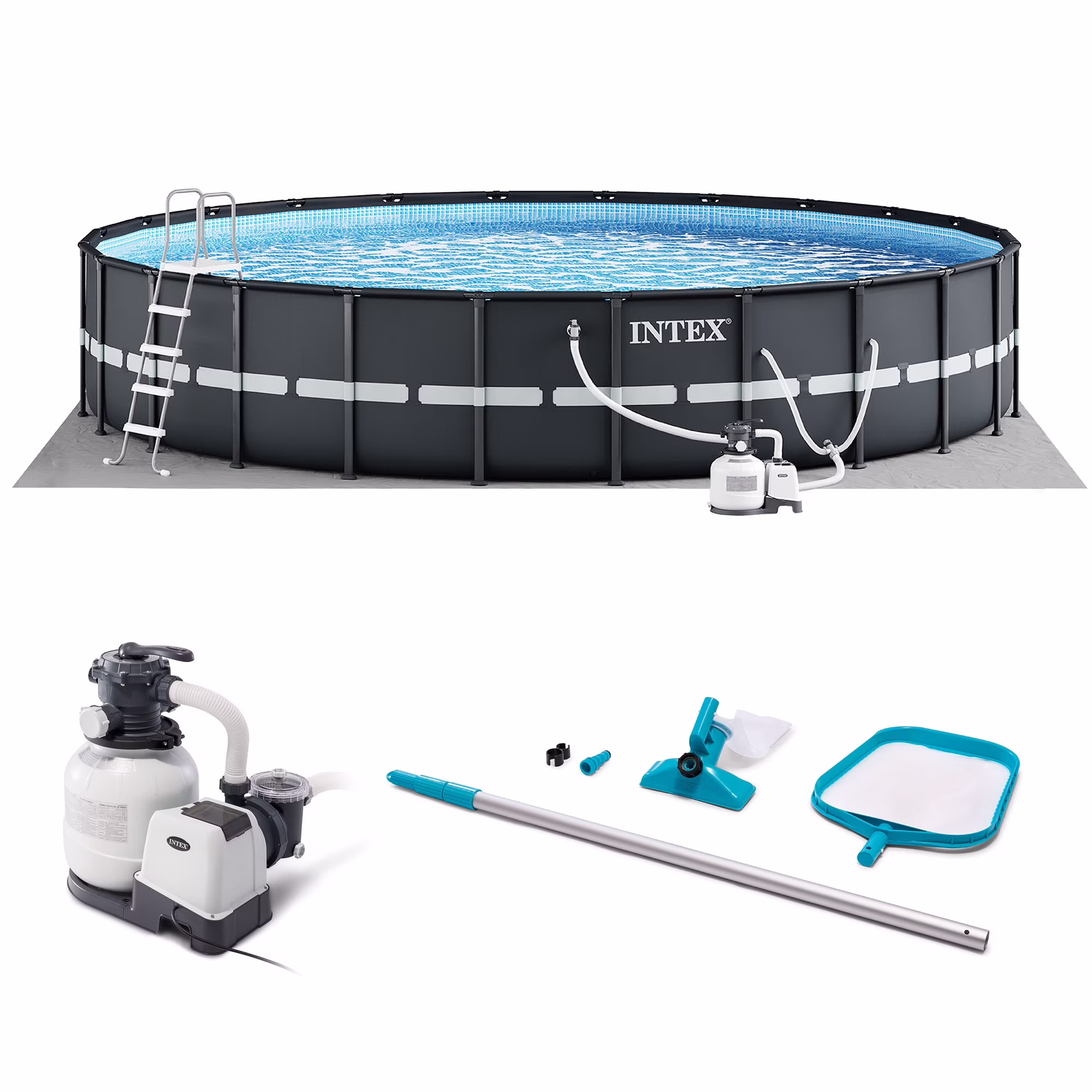 18ft x 52in Ultra XTR Above Ground Swimming Pool, Sand Filter Pump, Cleaning Maintenance Kit