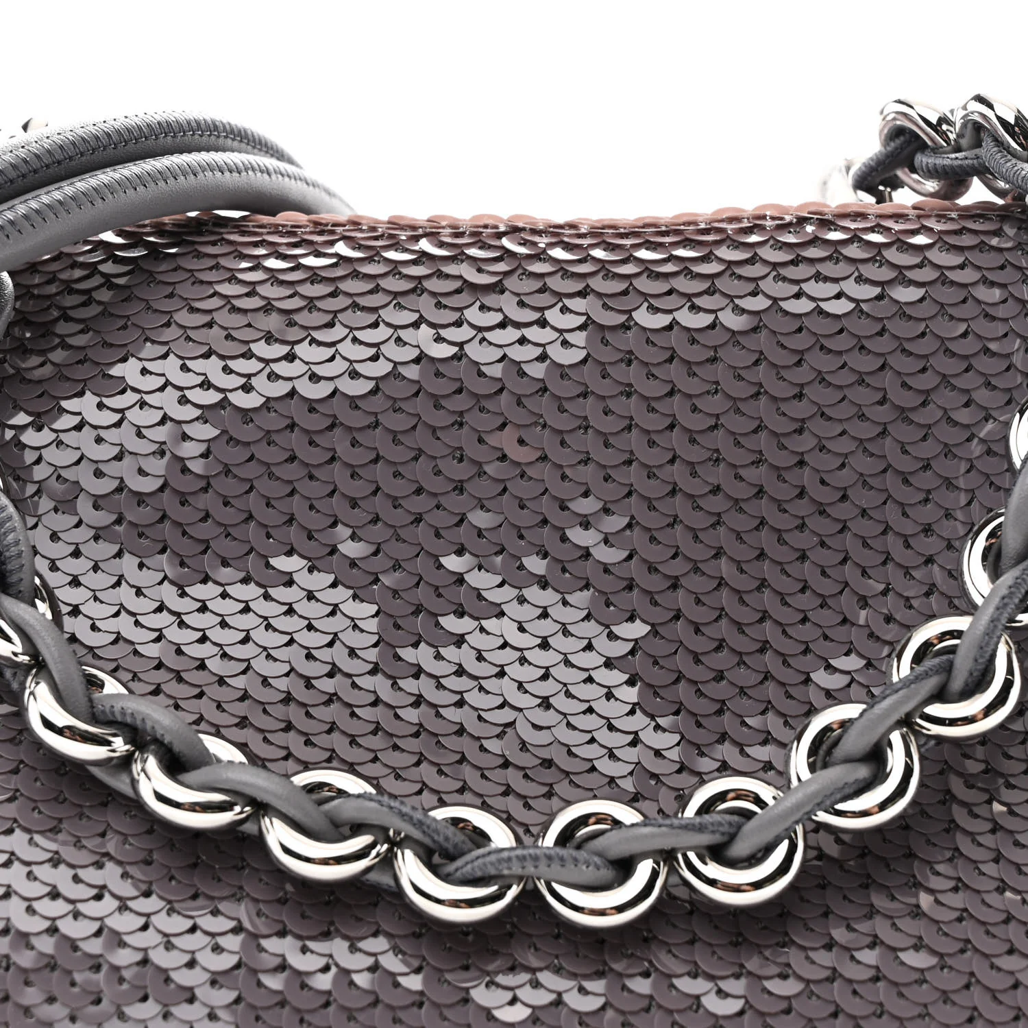 Sequin Medium Donut Chain Flamenco Knot Clutch Grey