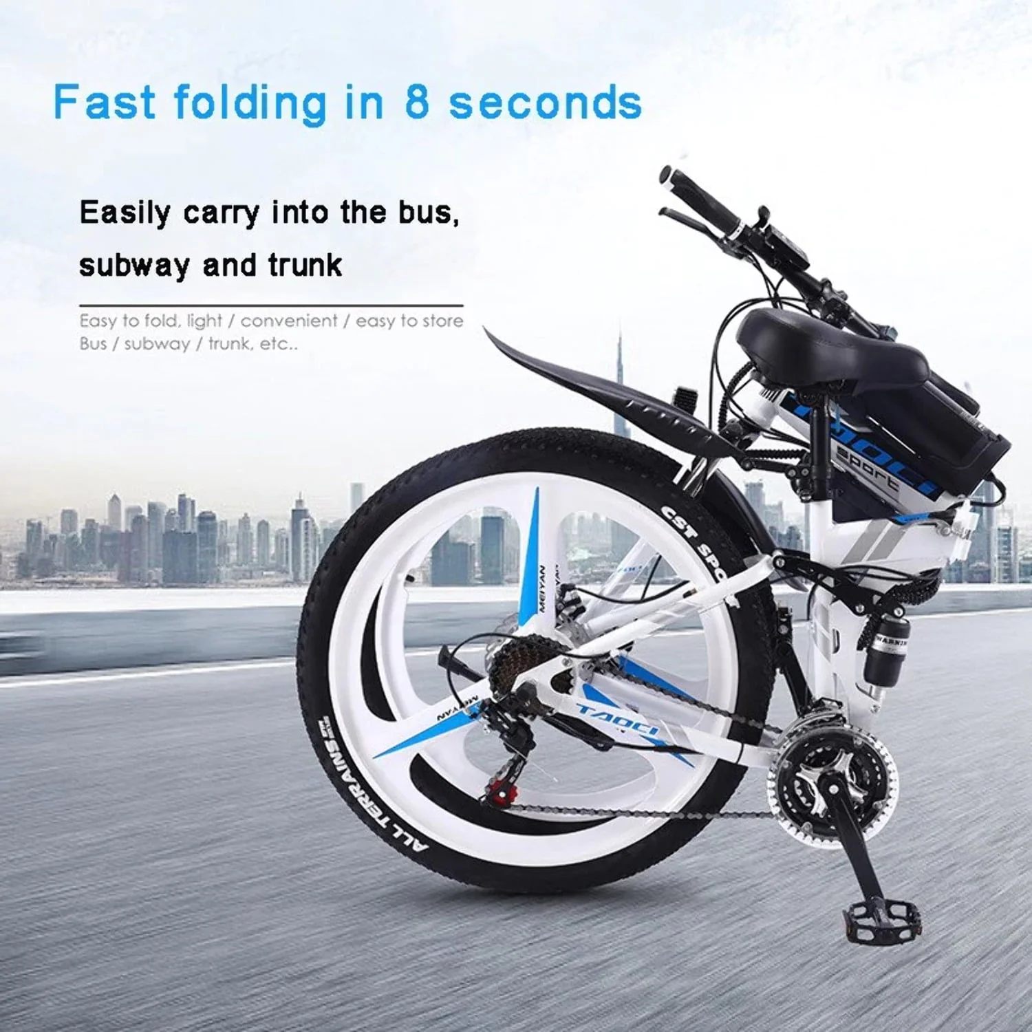 Electric Folding Mountain Bike 26 in 21 Speed Long Endurance Power - Assisted Bicycle Electric City Bike