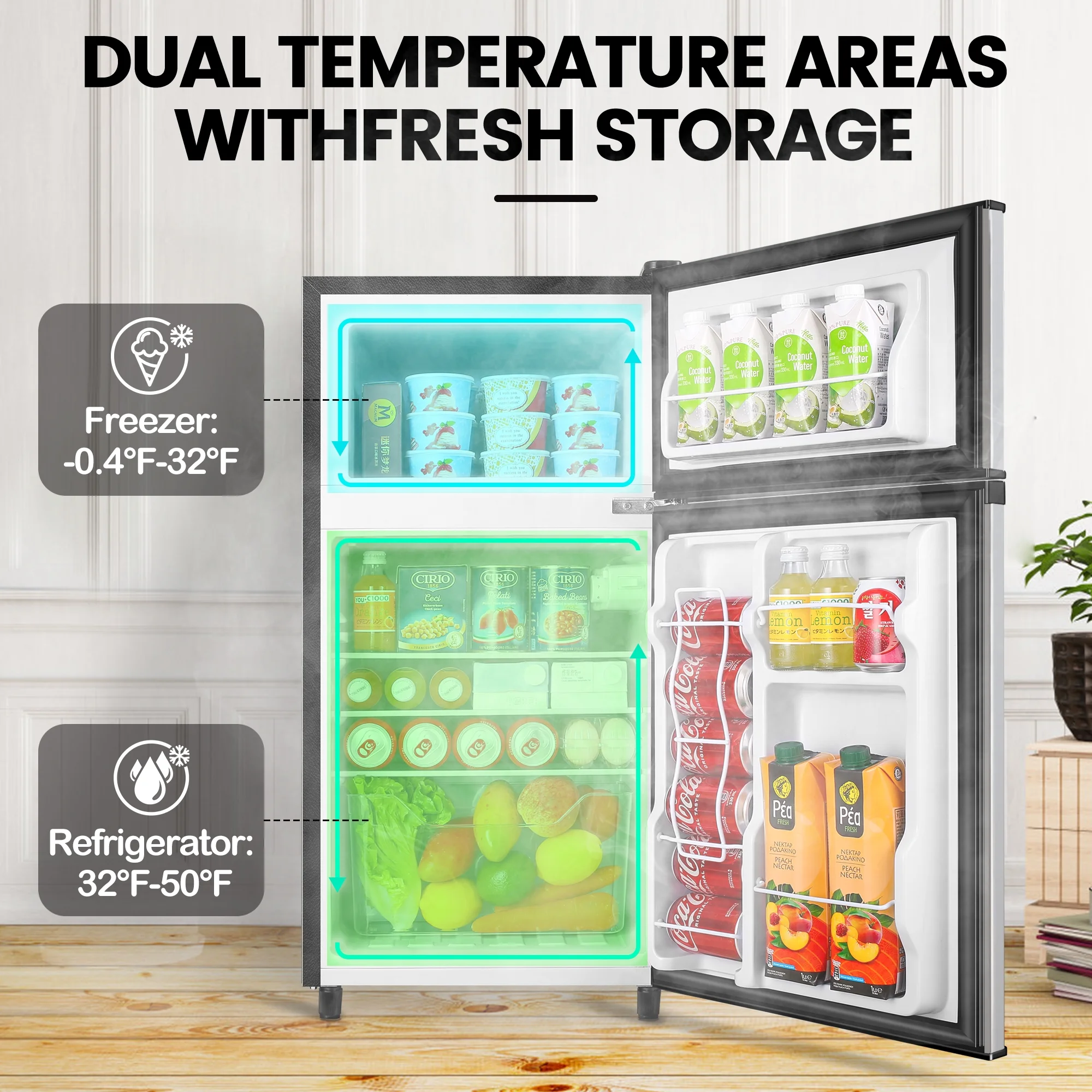 3.5 Cu ft Two Door Mini Fridge, Silvery - Image 3
