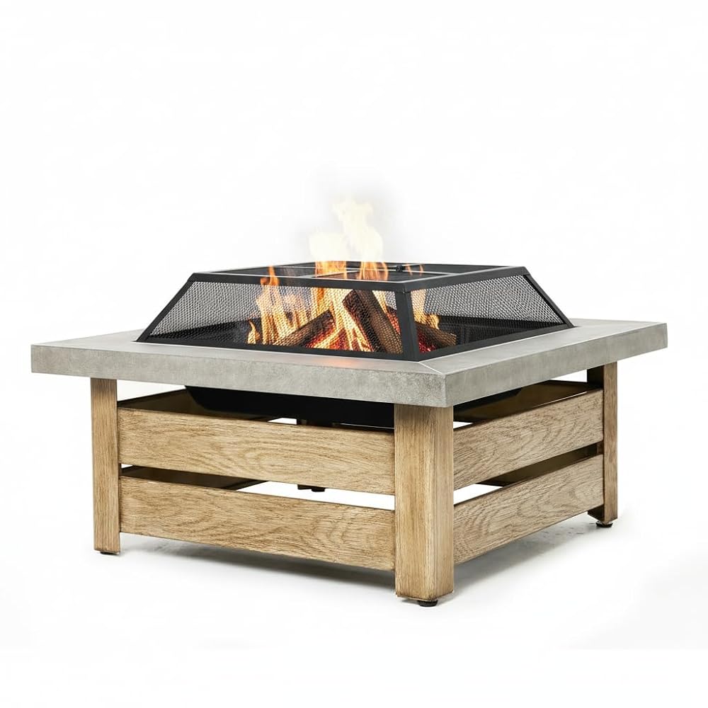 34 Inch Wood Burning Fire Pit, Outdoor Iron Fire Pit Table with Geometric Cutout Design, Heavy Duty Steel Fire Bowl, Easy 15-Minute Assembly for Patio Backyard Garden