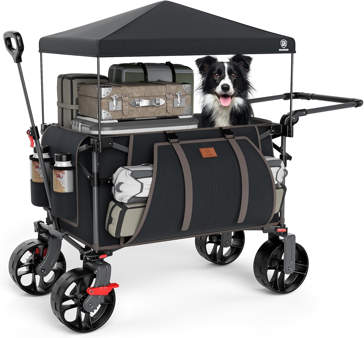 EVER ADVANCED Folding Push Wagon with Canopy, Shopping Cart with Brakes