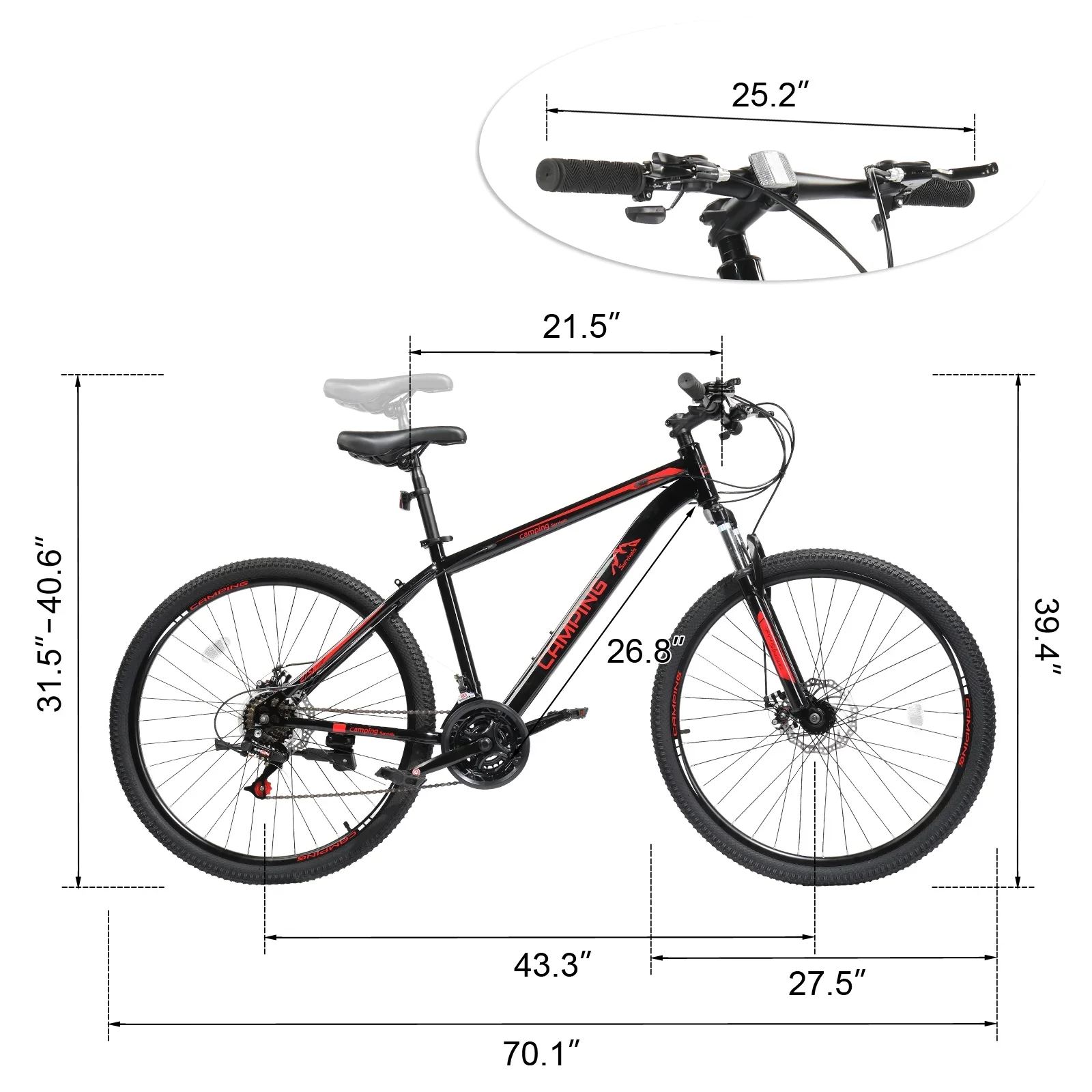 UBesGoo 27.5in Mountain Bike 21 Speed for Adult with Disc Brakes & Suspension, Black