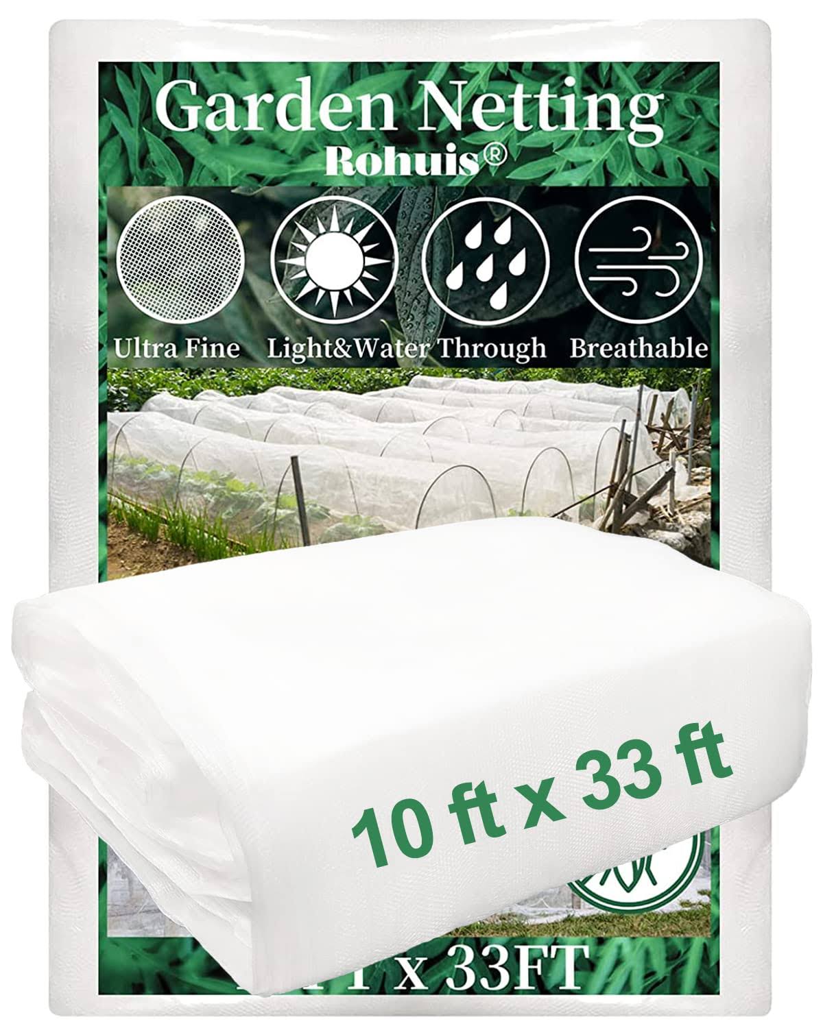 Garden Netting Pest Barrier, 10 ft x 33 ft Ultra Fine Mesh Mosquito Cicada Bird Bug Netting for Raised Garden Bed Greenhouse, Plant Row Cover for