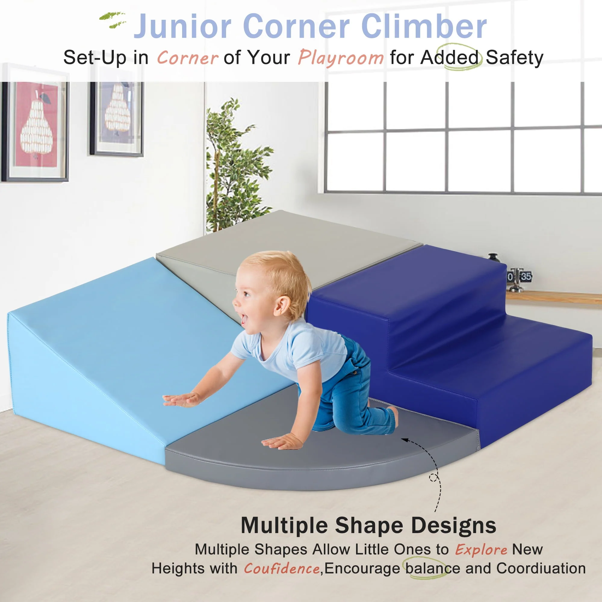 YRLLENSDAN 4 Piece Soft Climb and Crawl Activity Play Set, Corner Climbing Lightweight Foam Shape Toy for Toddlers Gym Play Foam Climbers Blocks for Kids 1 3 Babies Indoor Image 7