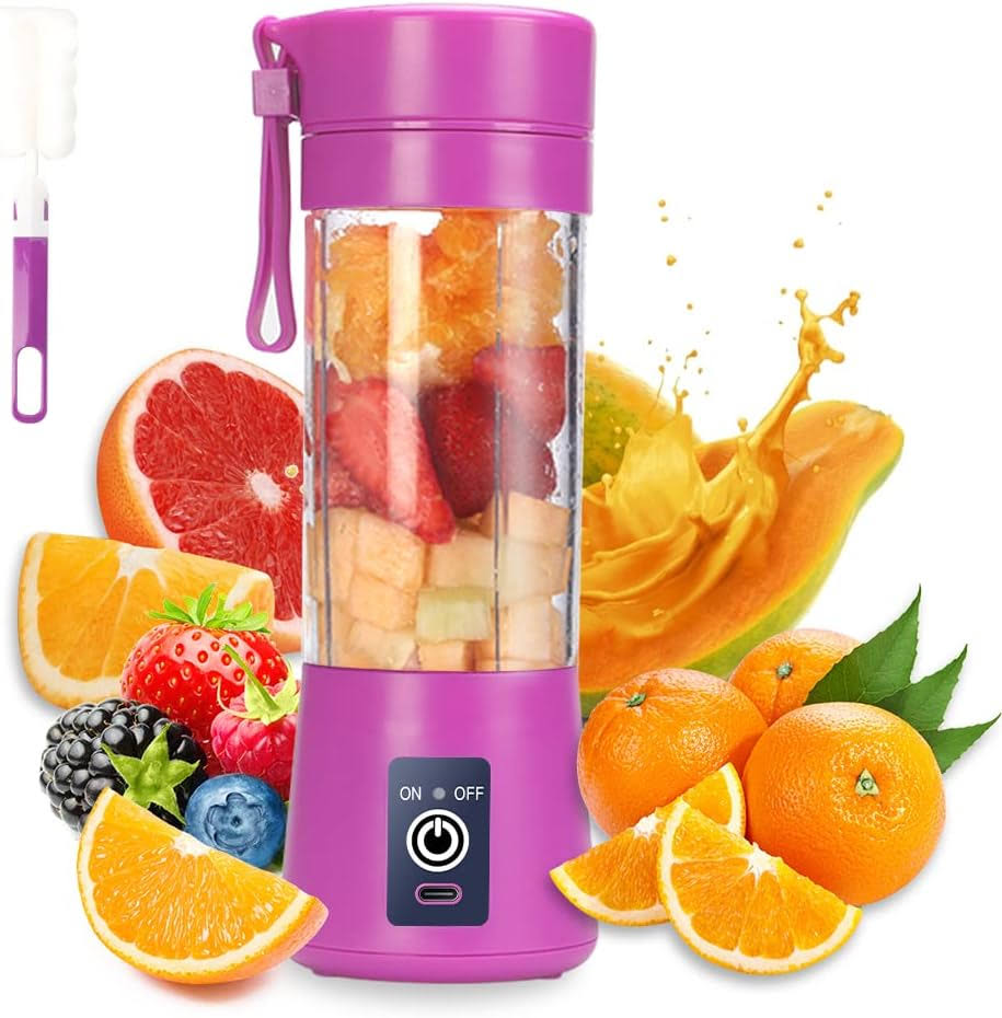 Portable Blender Cup,Electric USB Juicer Blender,Mini Blender Portable Blender for Shakes and Smoothies, juice,380ml, Six Blades Great for Mixing